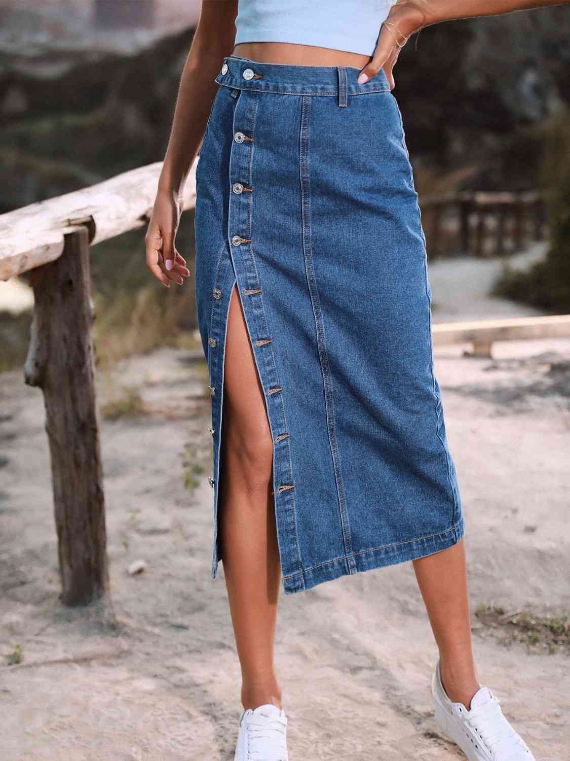 Button Down Denim Skirt - Flip Flop Dynasty