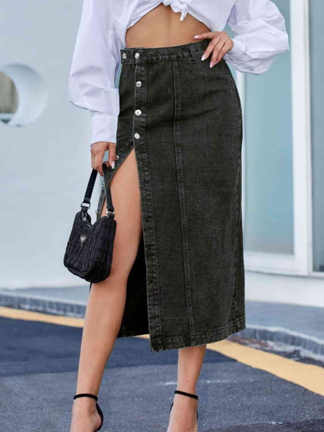 Button Down Denim Skirt - Flip Flop Dynasty
