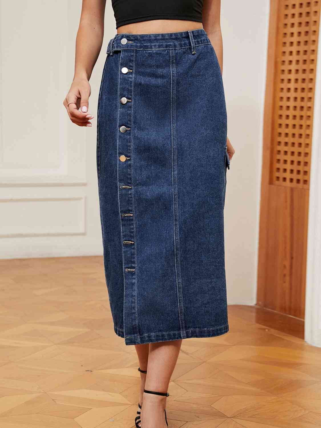 Button Down Denim Skirt - Flip Flop Dynasty