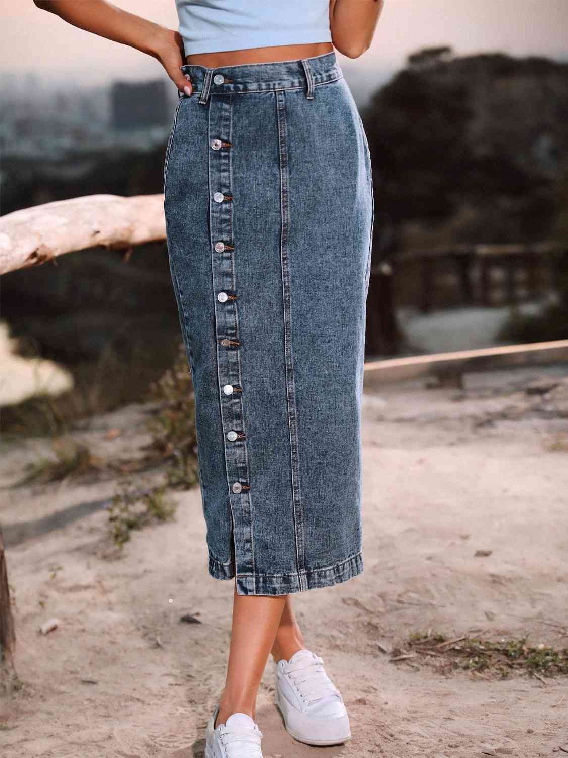 Button Down Denim Skirt - Flip Flop Dynasty