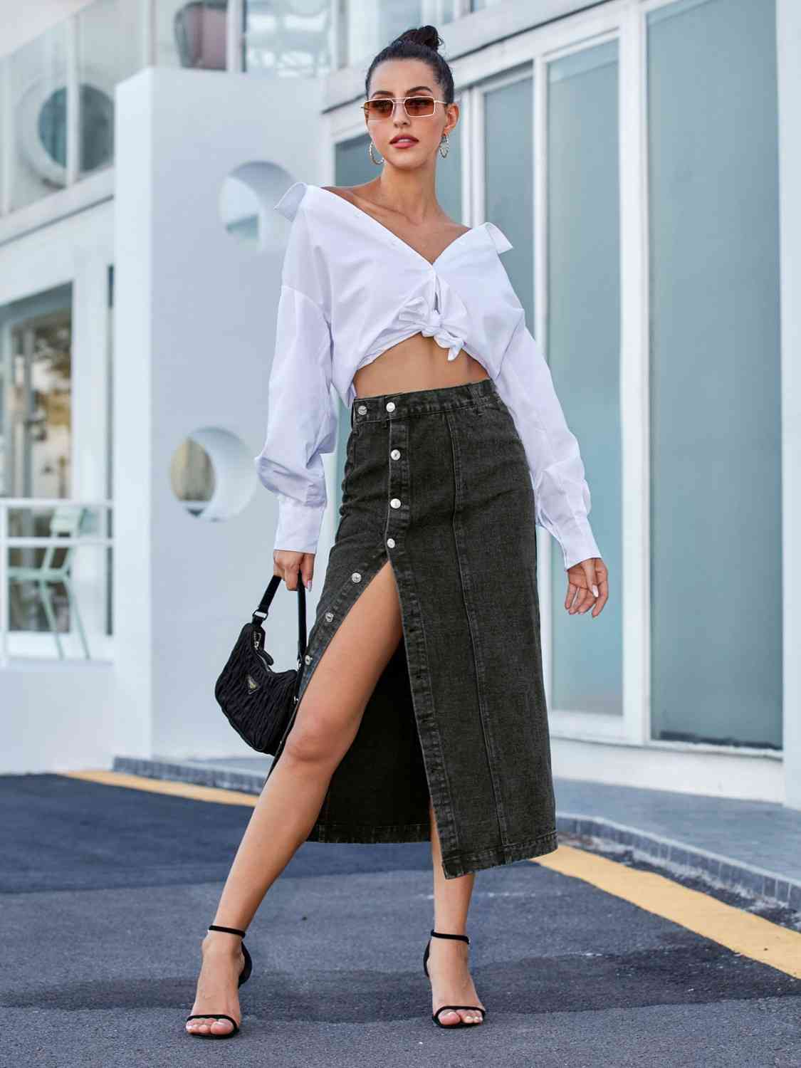 Button Down Denim Skirt - Flip Flop Dynasty