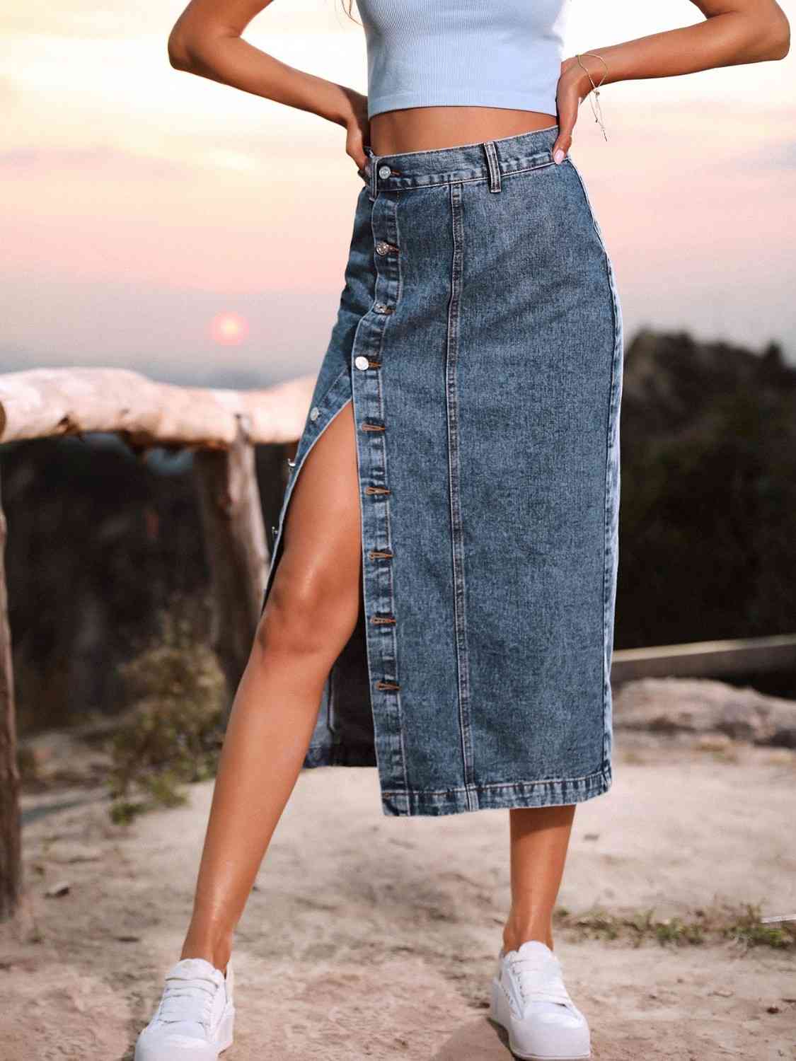 Button Down Denim Skirt - Flip Flop Dynasty