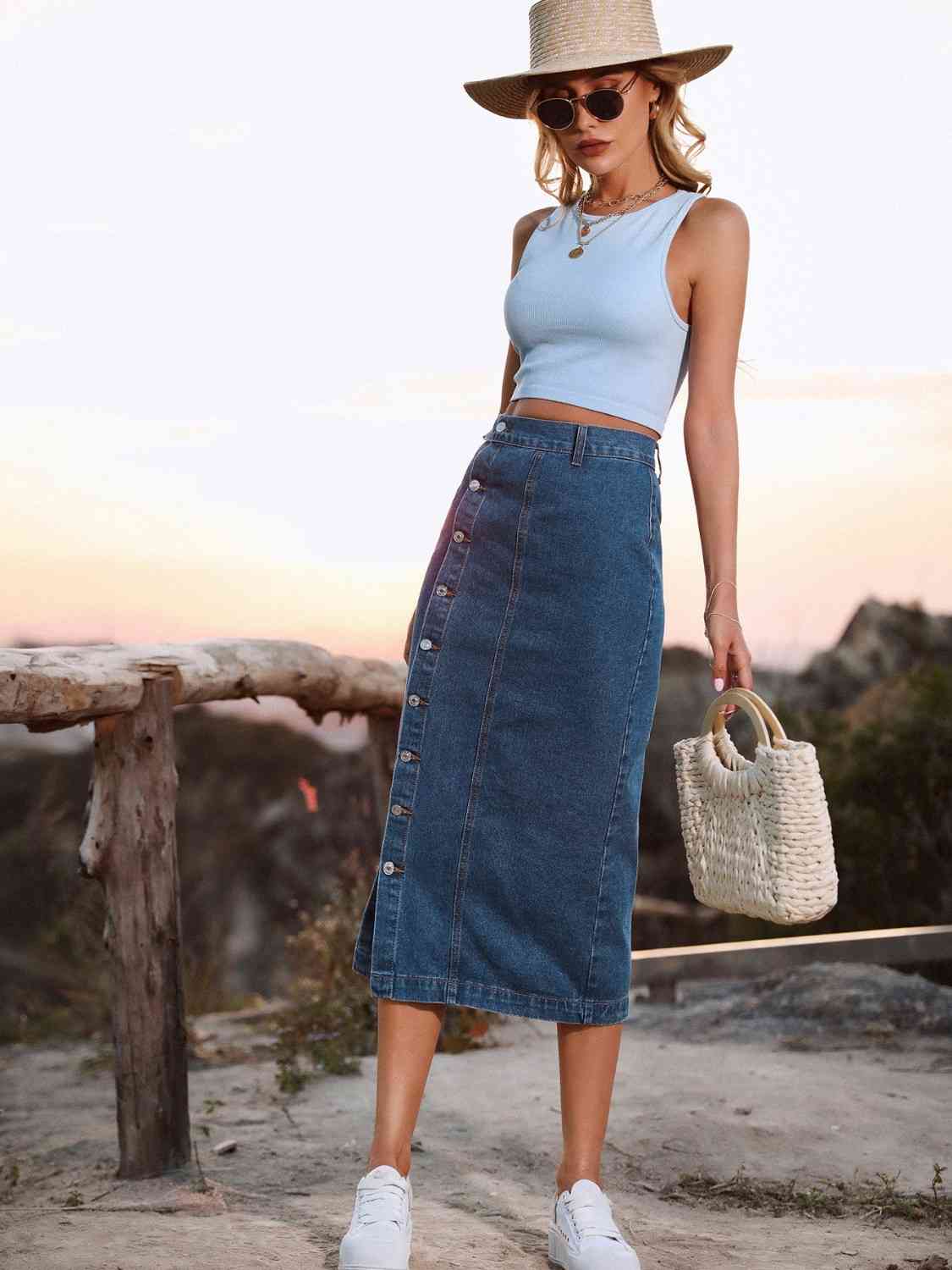 Button Down Denim Skirt - Flip Flop Dynasty
