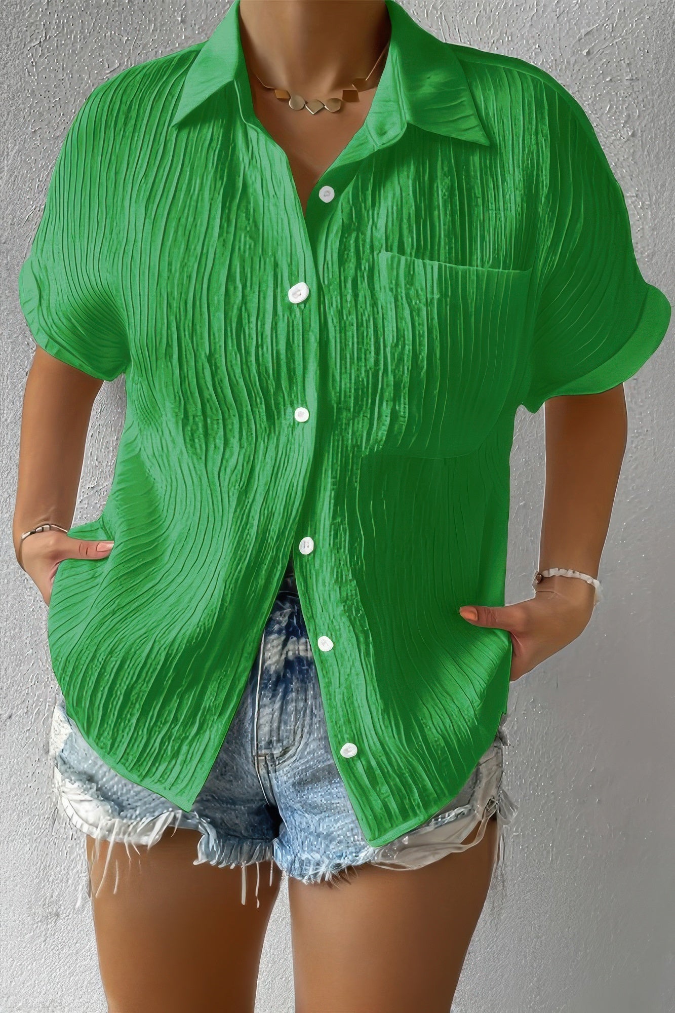 Button Down Lapel Pockets Loose Solid Shirt - Flip Flop Dynasty