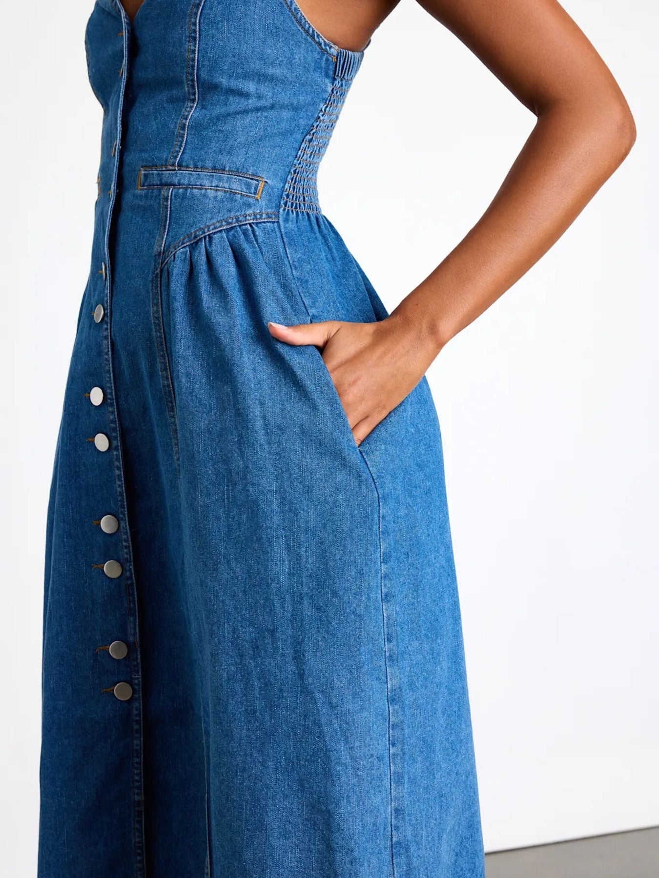 Button-Front Midi Denim Dress - Flip Flop Dynasty