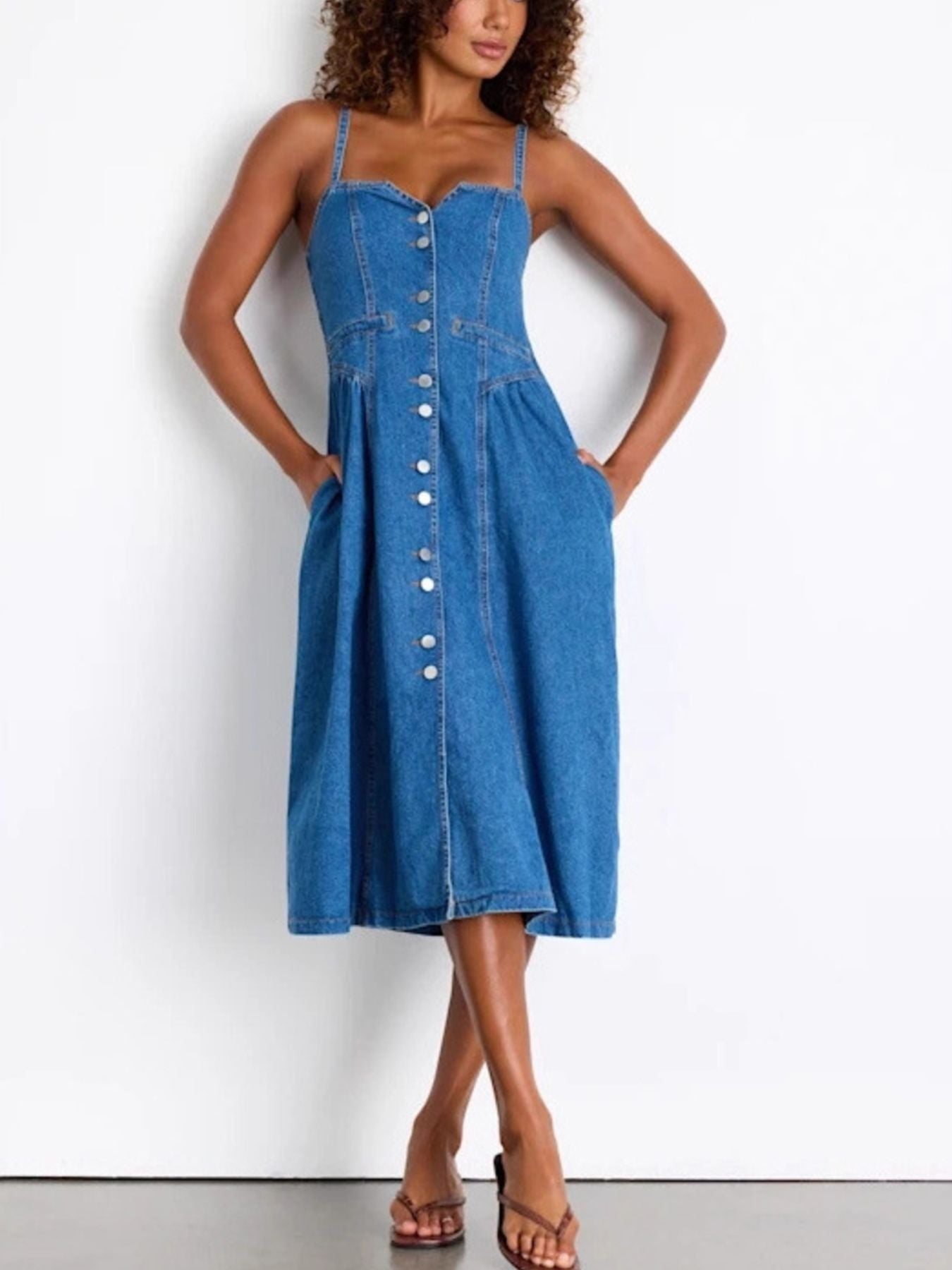 Button-Front Midi Denim Dress - Flip Flop Dynasty