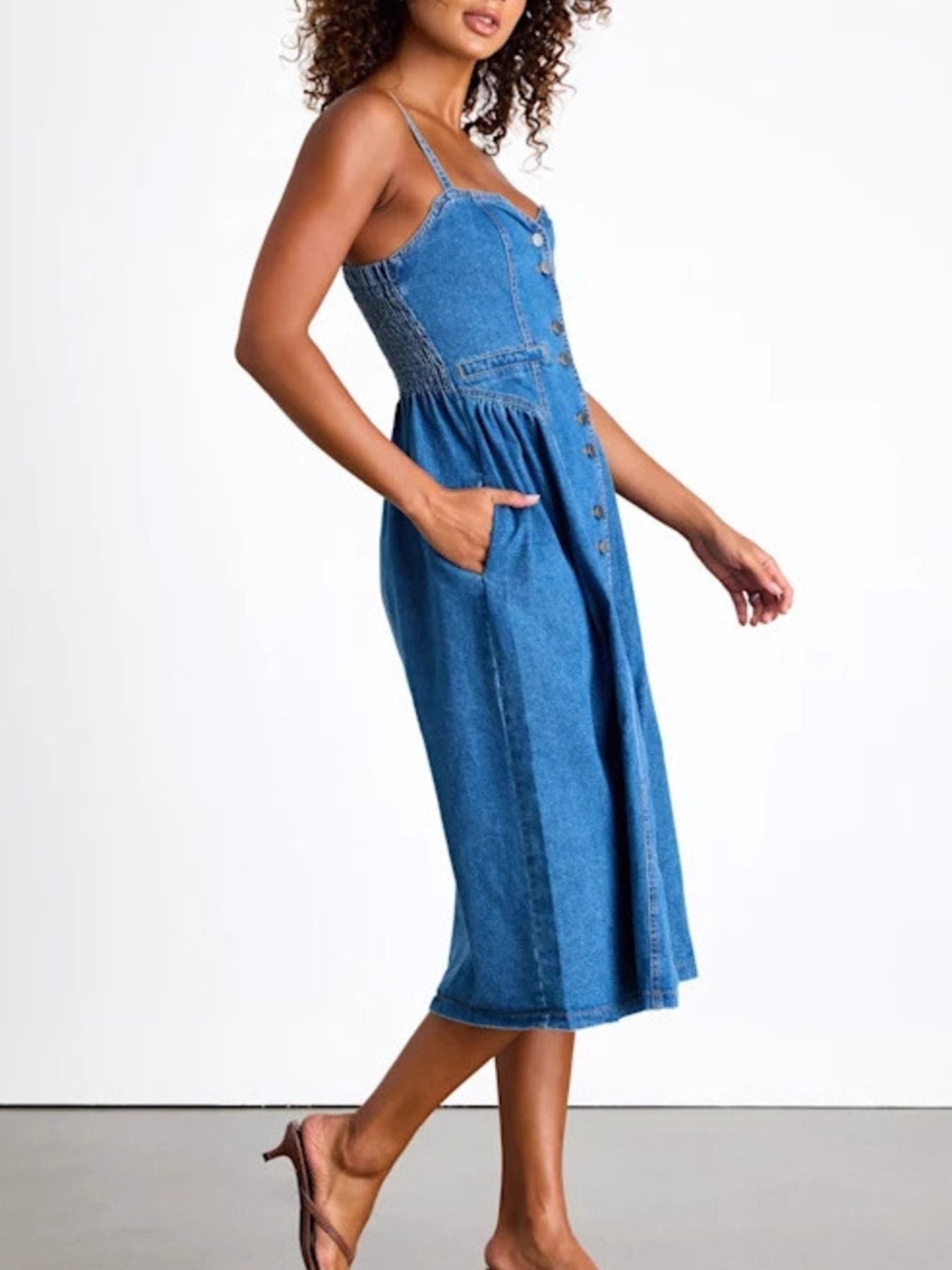 Button-Front Midi Denim Dress - Flip Flop Dynasty