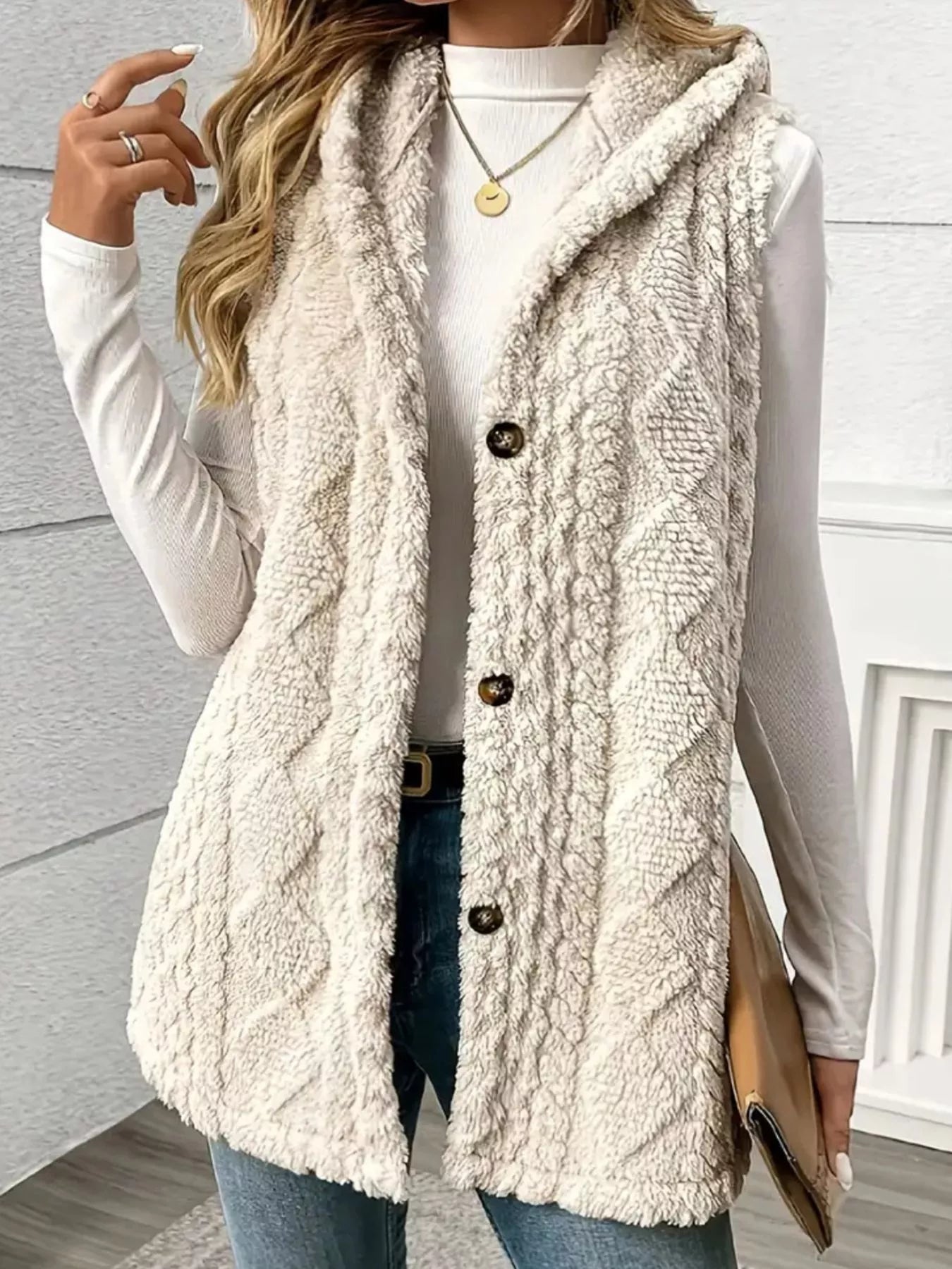Button Up Plush Hooded Vest Coat - Flip Flop Dynasty
