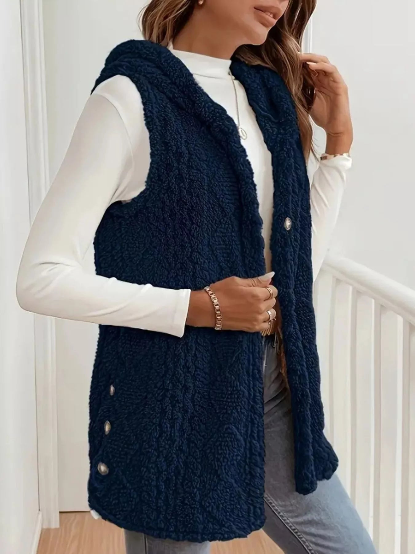 Button Up Plush Hooded Vest Coat - Flip Flop Dynasty