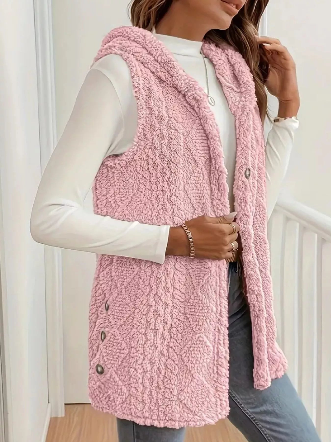Button Up Plush Hooded Vest Coat - Flip Flop Dynasty