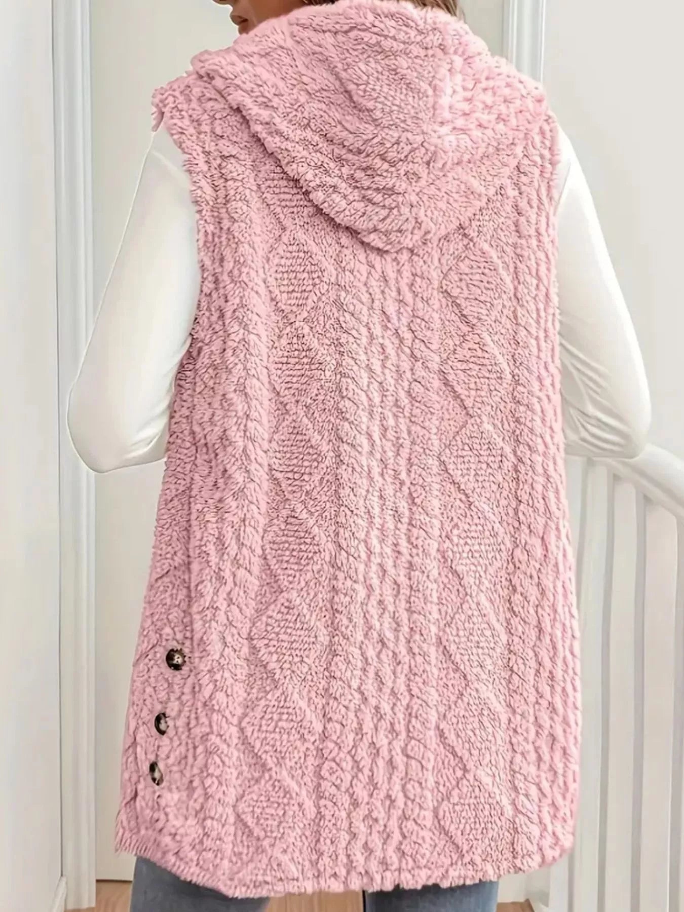Button Up Plush Hooded Vest Coat - Flip Flop Dynasty