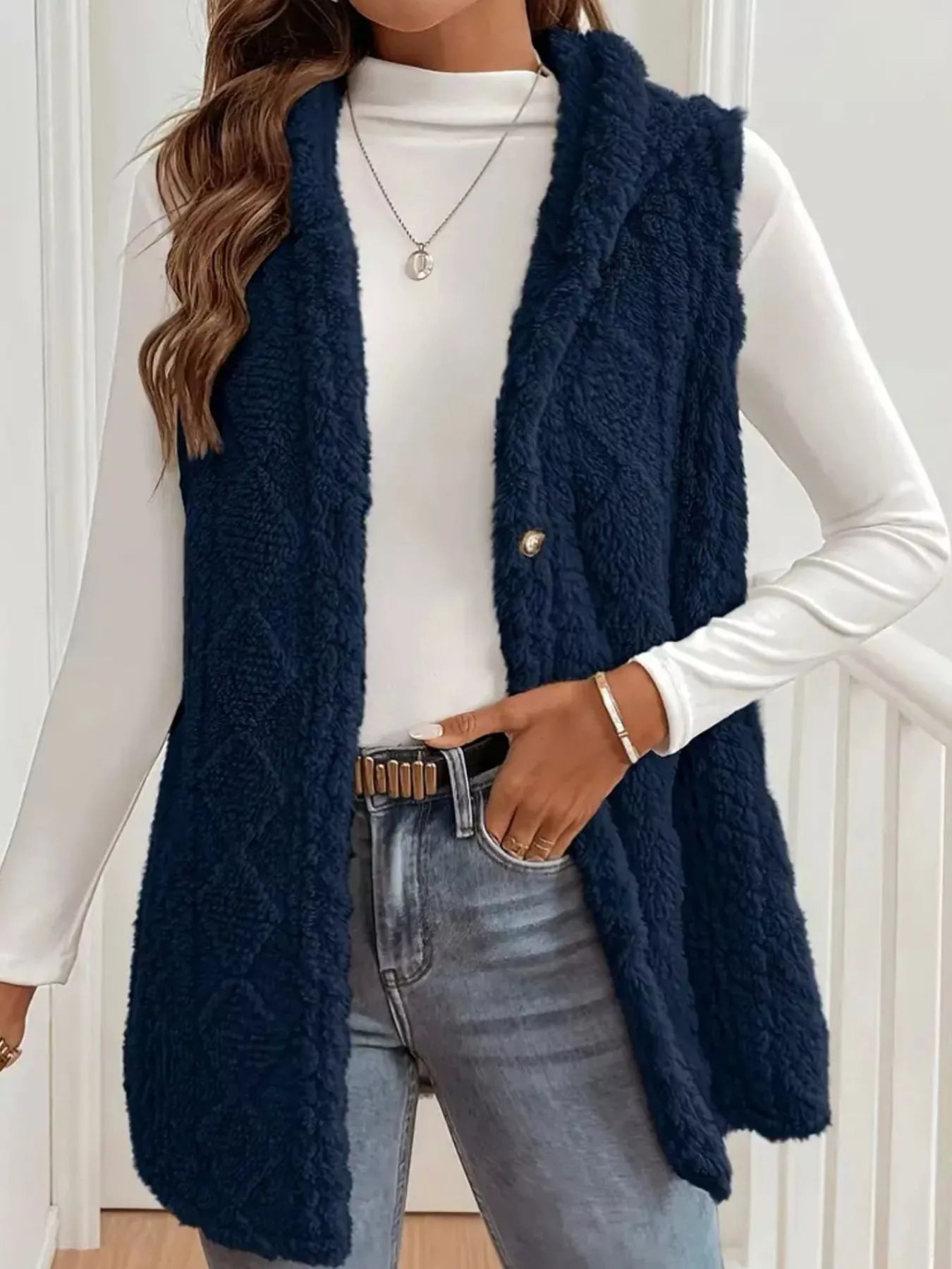 Button Up Plush Hooded Vest Coat - Flip Flop Dynasty