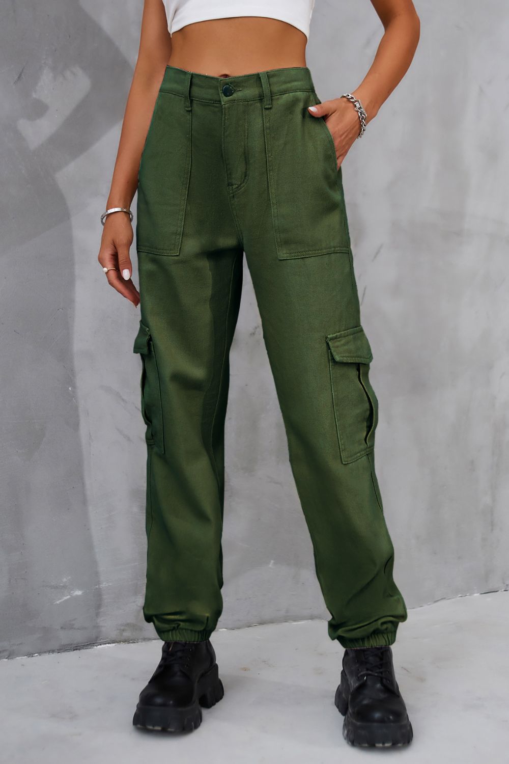 Buttoned High Waist Jeans with Pockets - Flip Flop Dynasty