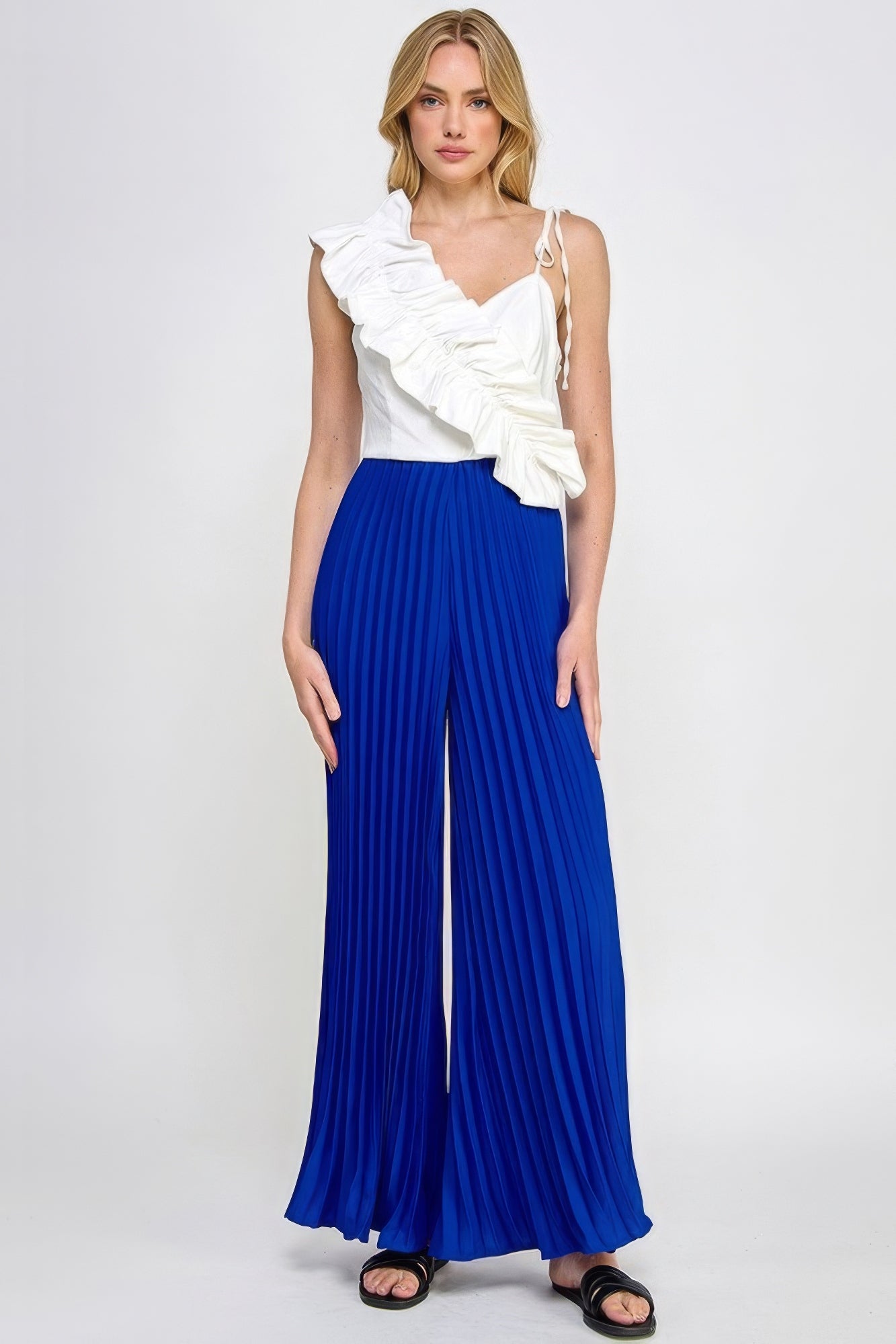 Cami Asymmetrical Ruffle Detail Pleated Bottom Jumpsuit - Flip Flop Dynasty