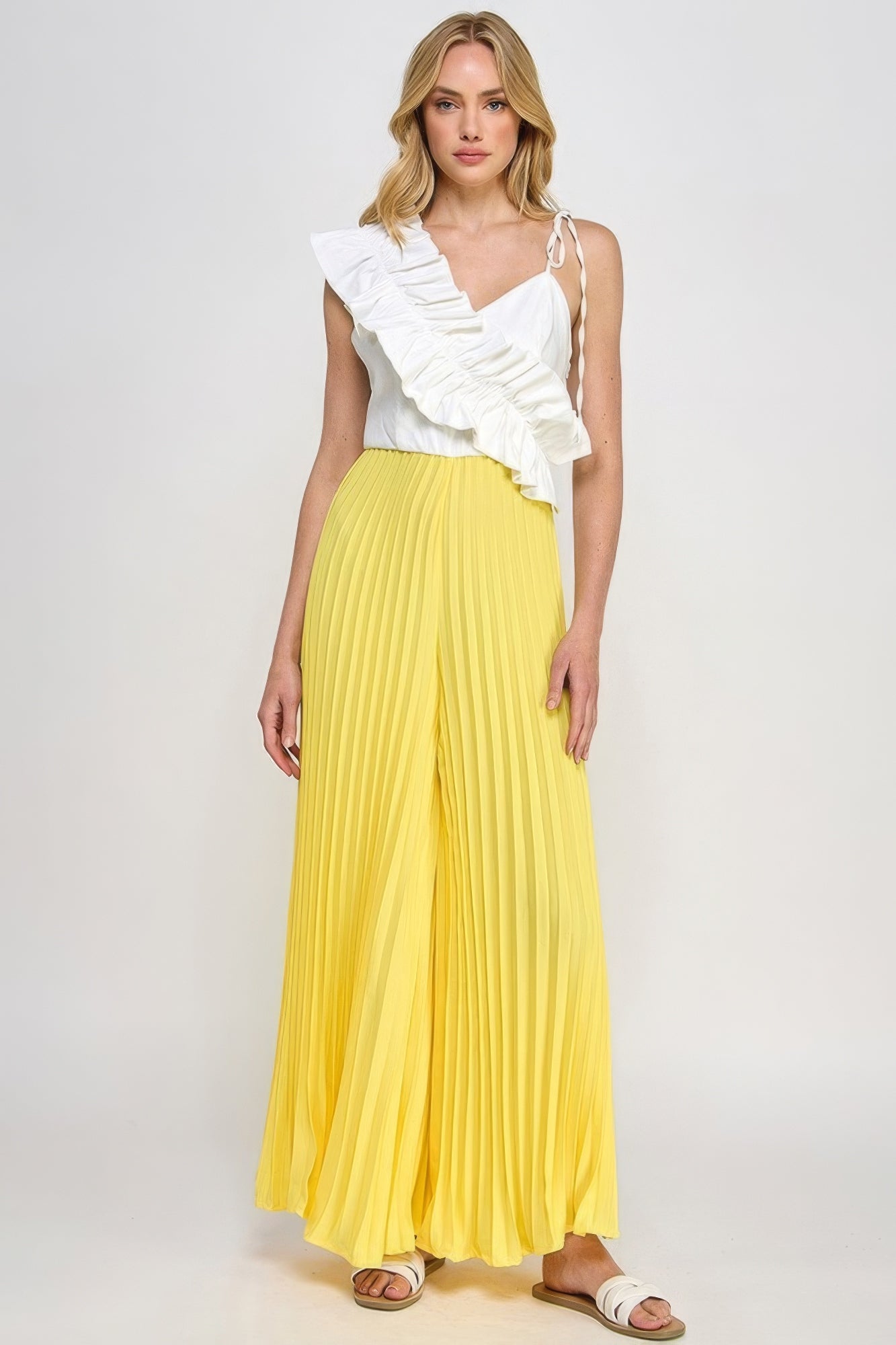 Cami Asymmetrical Ruffle Detail Pleated Bottom Jumpsuit - Flip Flop Dynasty