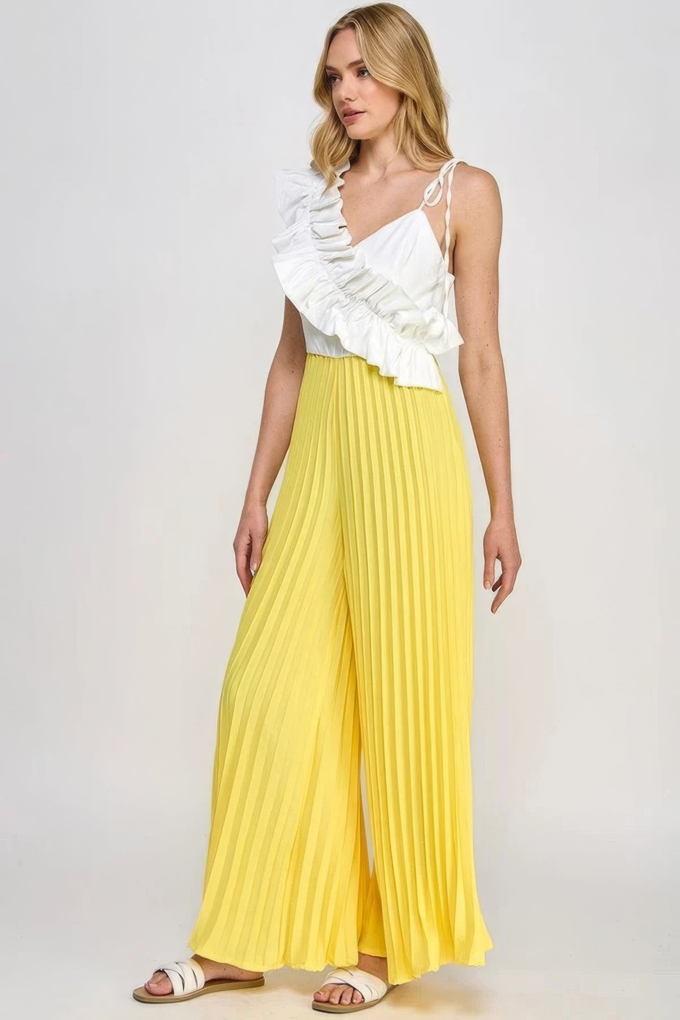 Cami Asymmetrical Ruffle Detail Pleated Bottom Jumpsuit - Flip Flop Dynasty