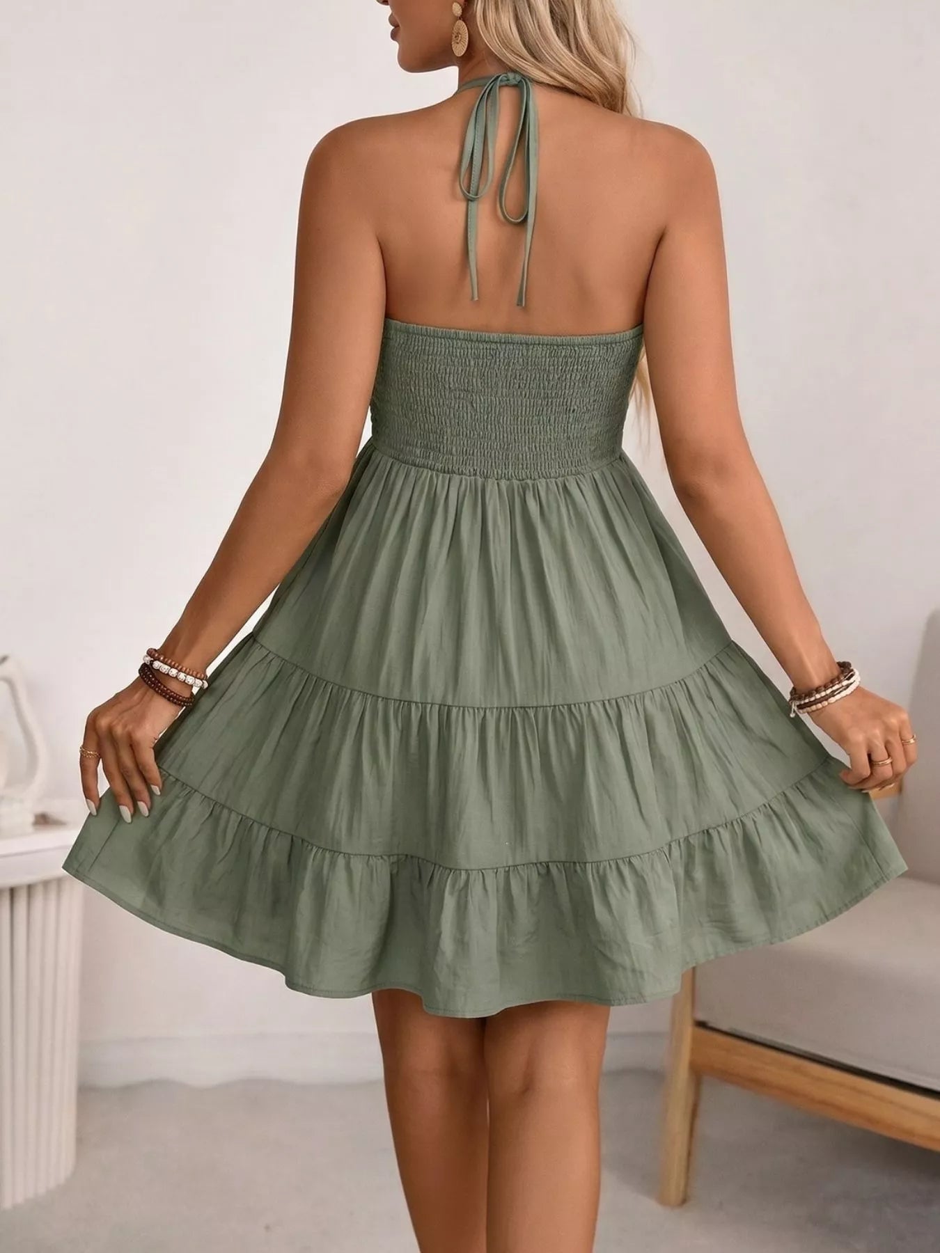 Casual Halter Neck Tiered Mini Dress - Flip Flop Dynasty