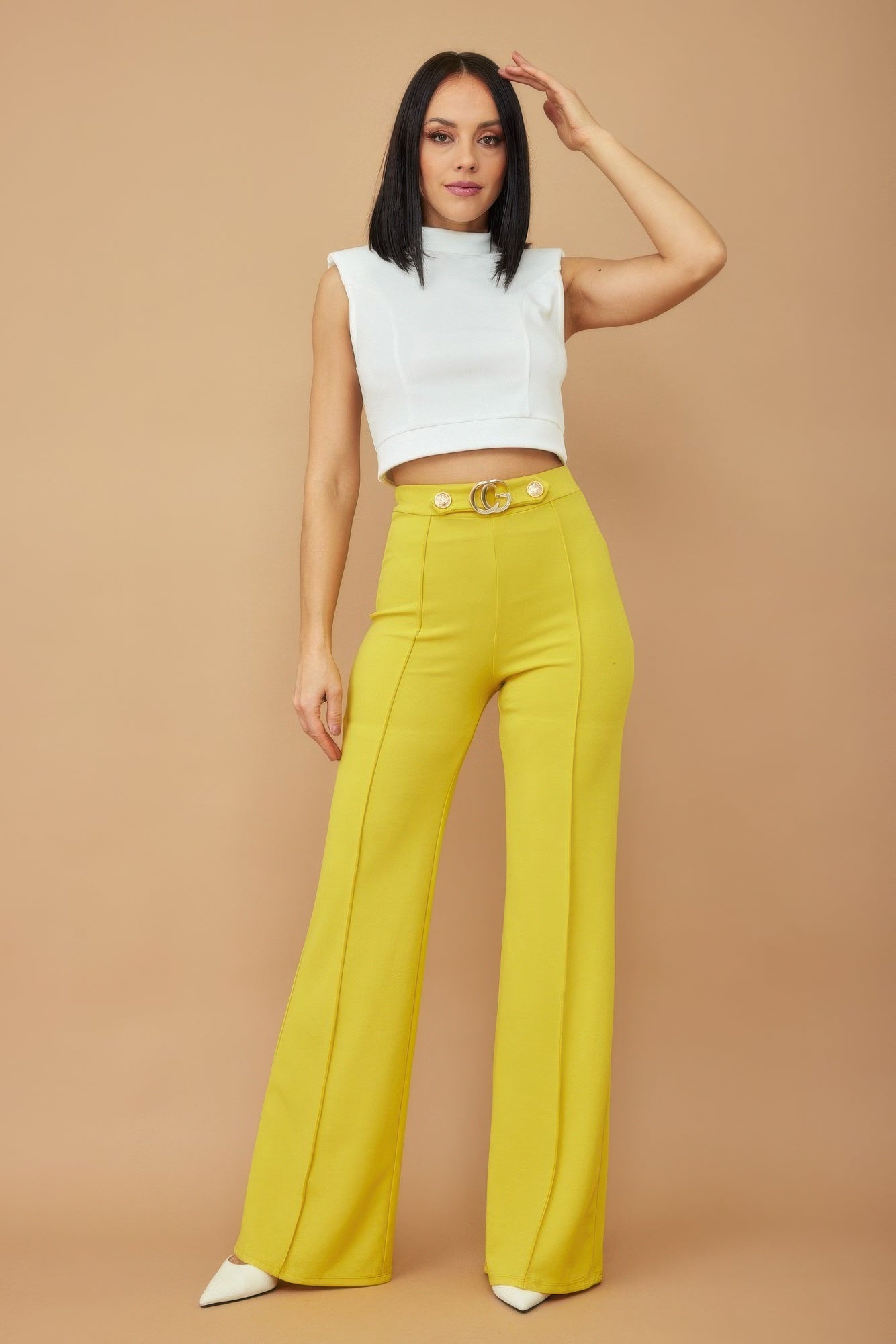 Cg Buckle And Button Detail Pants - Flip Flop Dynasty