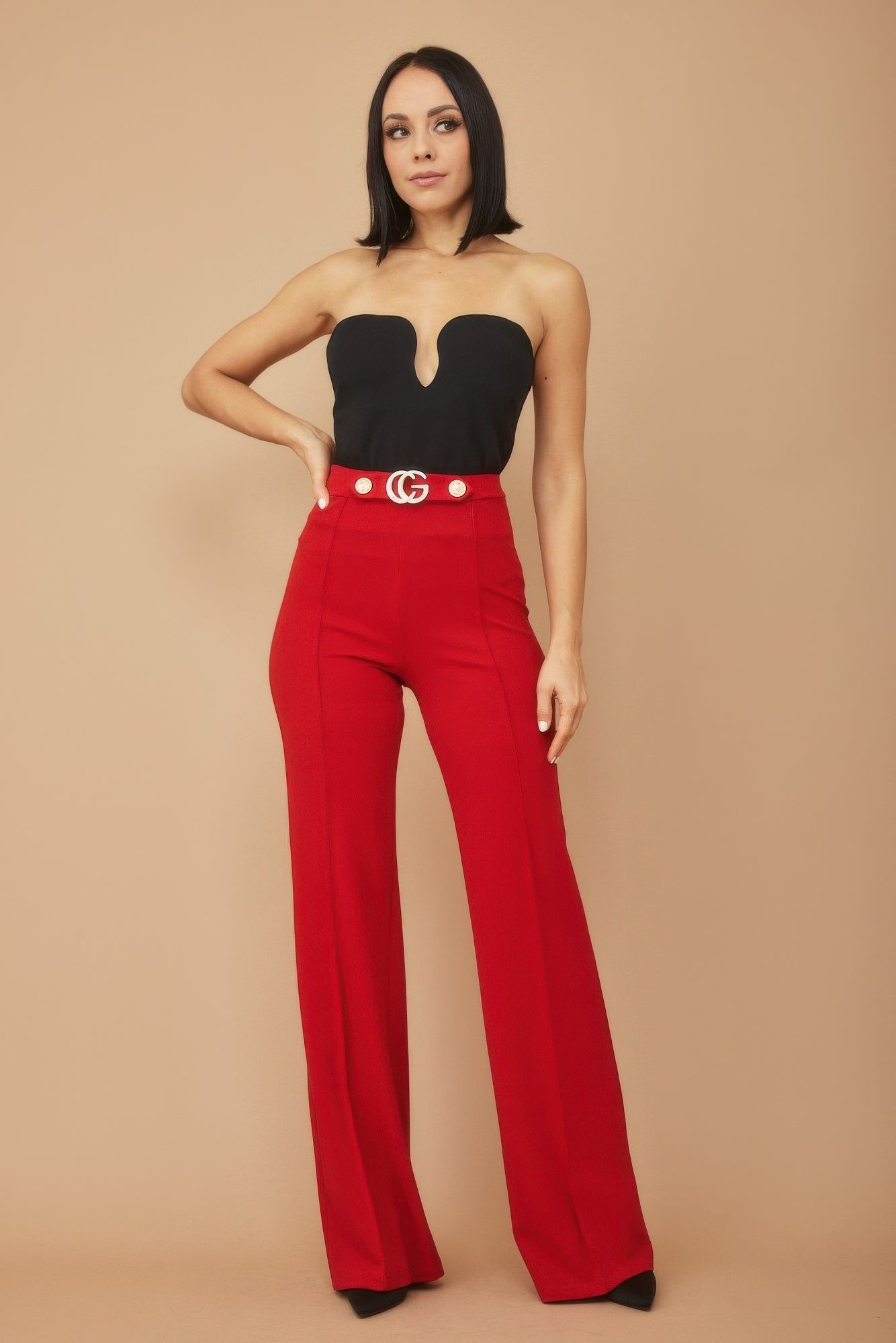 Cg Buckle And Button Detail Pants - Flip Flop Dynasty