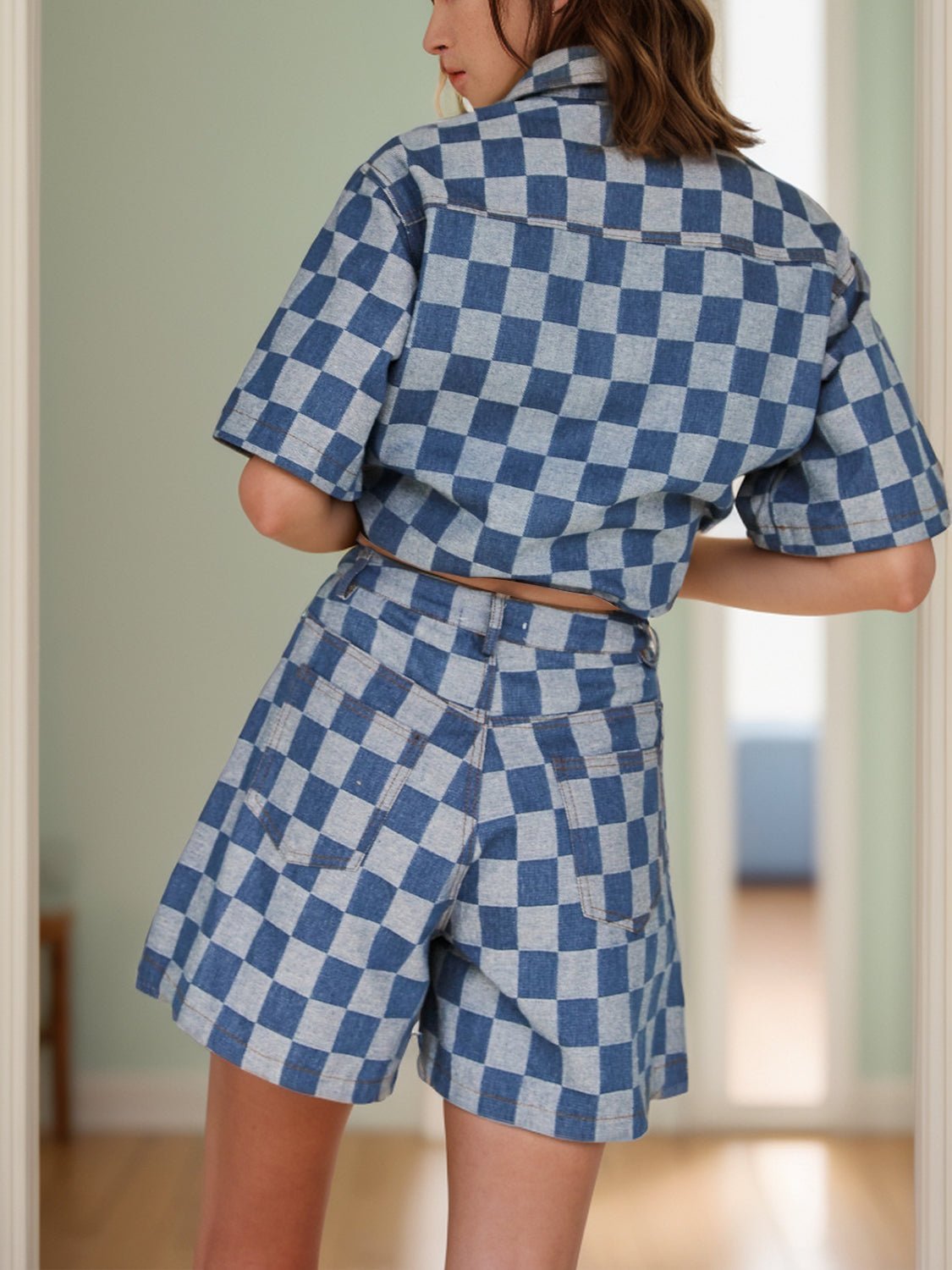 Checkered Button Up Half Sleeve Top and Shorts Set - Flip Flop Dynasty
