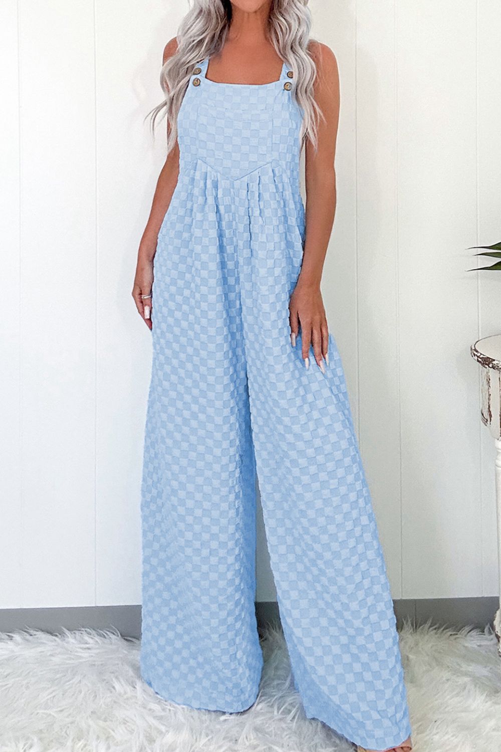 Checkered Pocketed Wide Leg Overalls - Flip Flop Dynasty