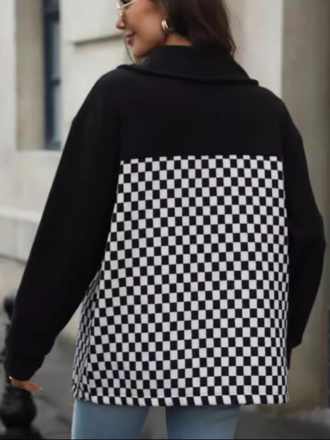 Checkered Snap Down Long Sleeve Jacket - Flip Flop Dynasty