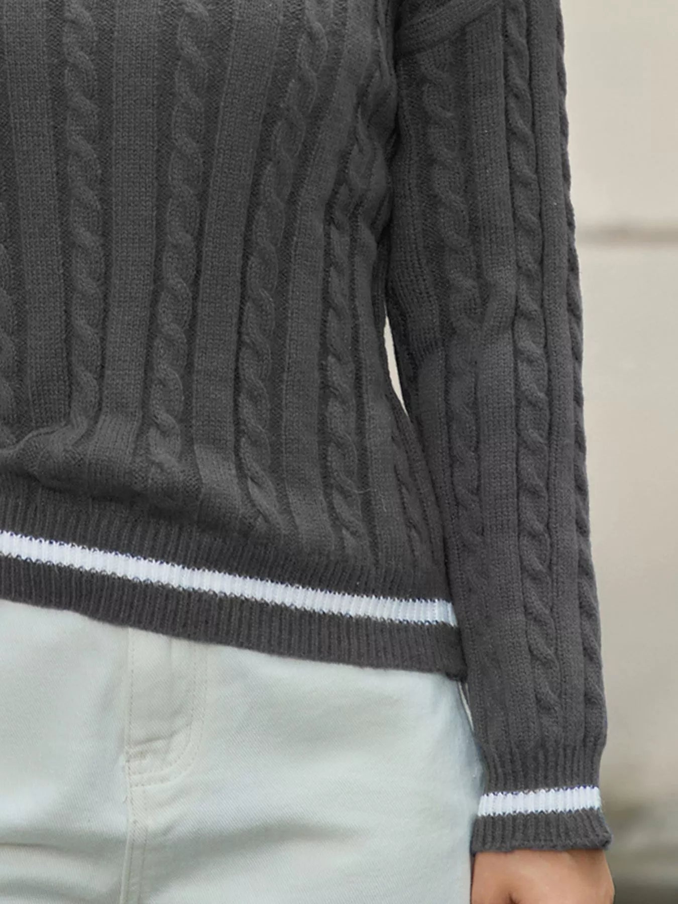 Classic Cable Knit V - Neck Sweater - Flip Flop Dynasty