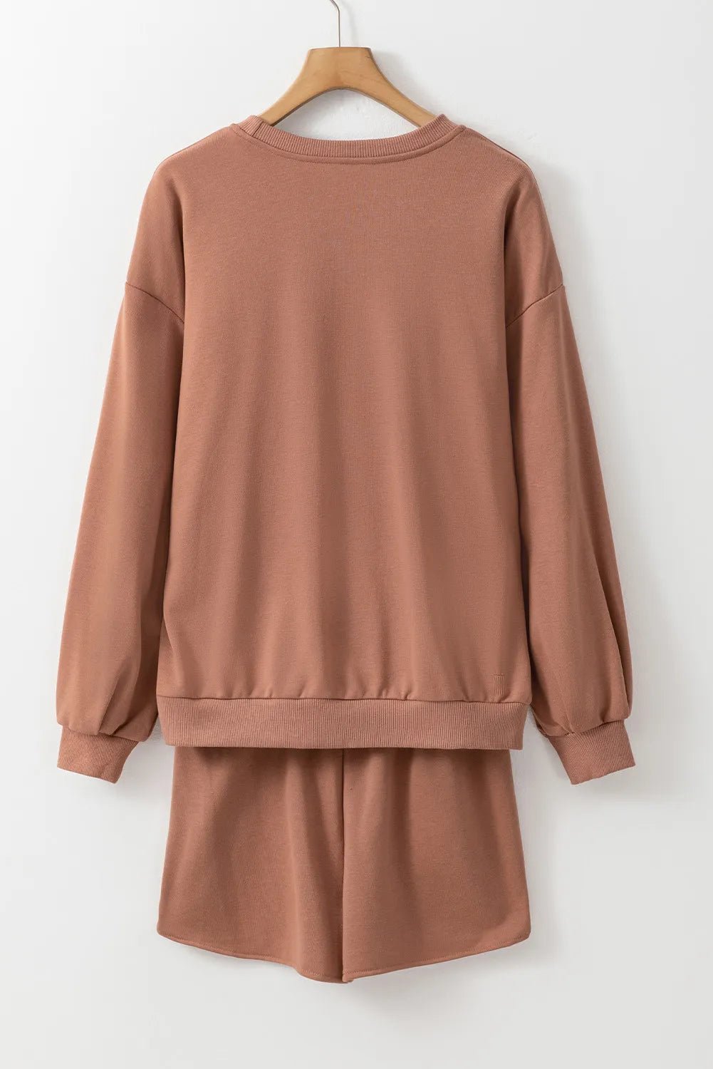 COFFEE Sequin Round Neck Long Sleeve Top and Shorts Set - Flip Flop Dynasty