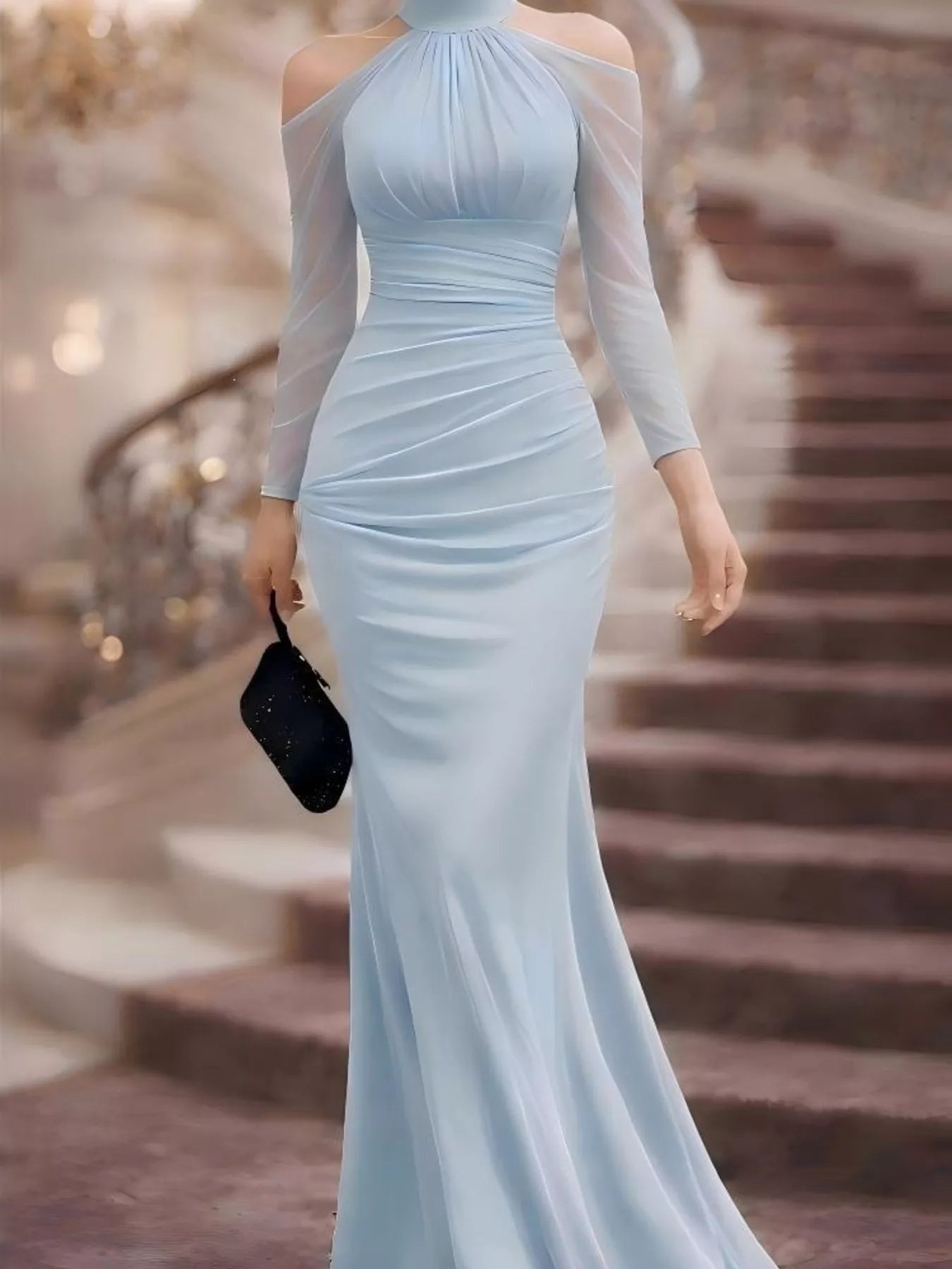 Cold Shoulder Mesh Sleeve Maxi Dress - Flip Flop Dynasty