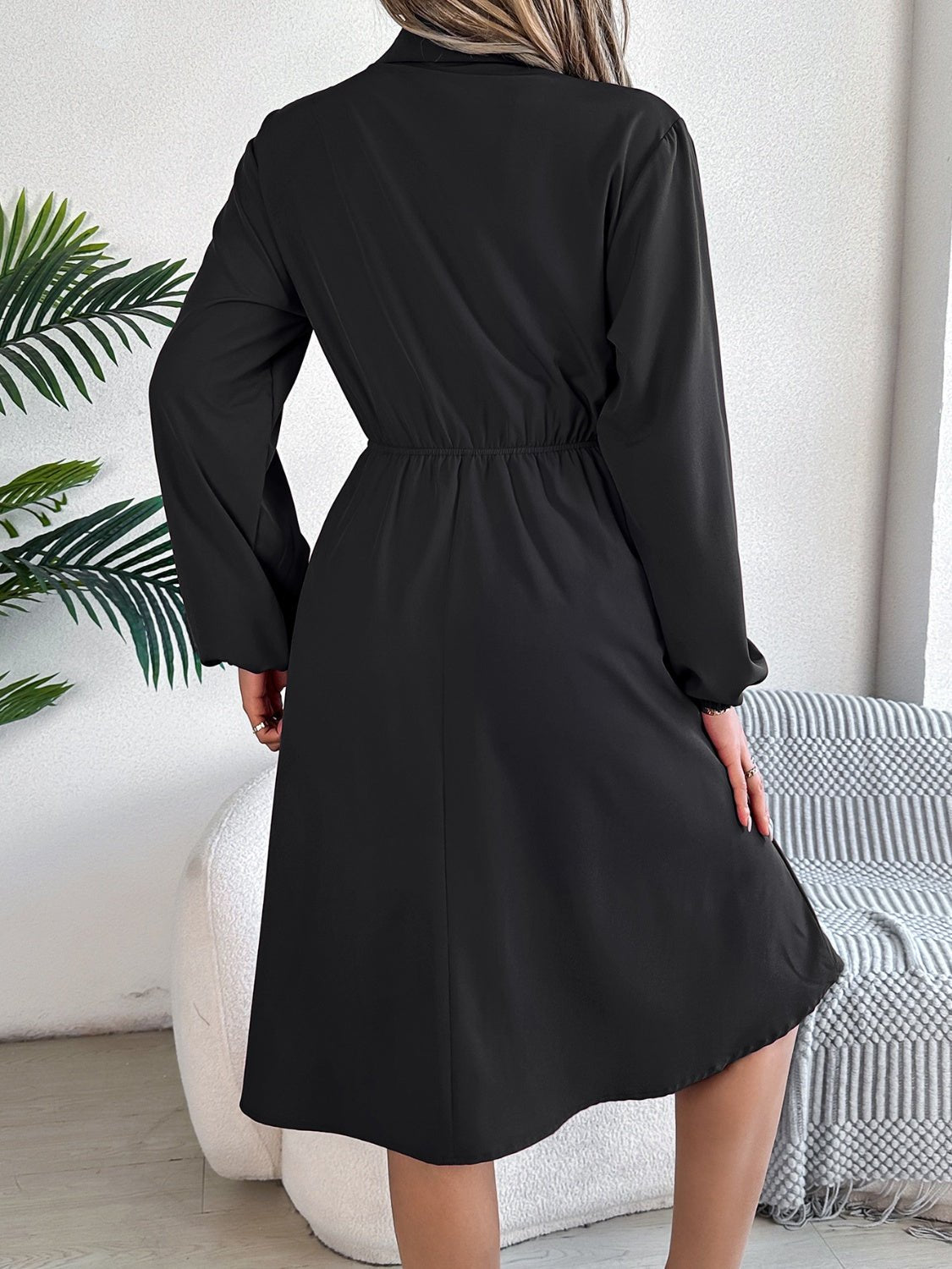 Collared Neck Long Sleeve Dress with Pockets - Flip Flop Dynasty