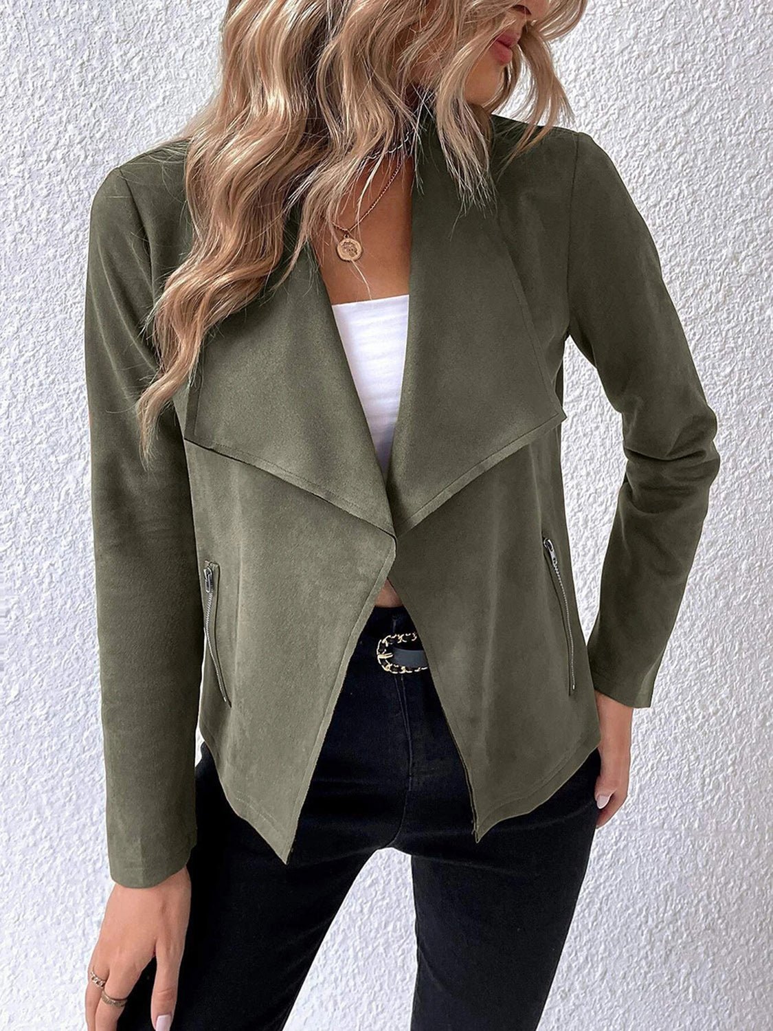 Collared Neck Long Sleeve Jacket - Flip Flop Dynasty