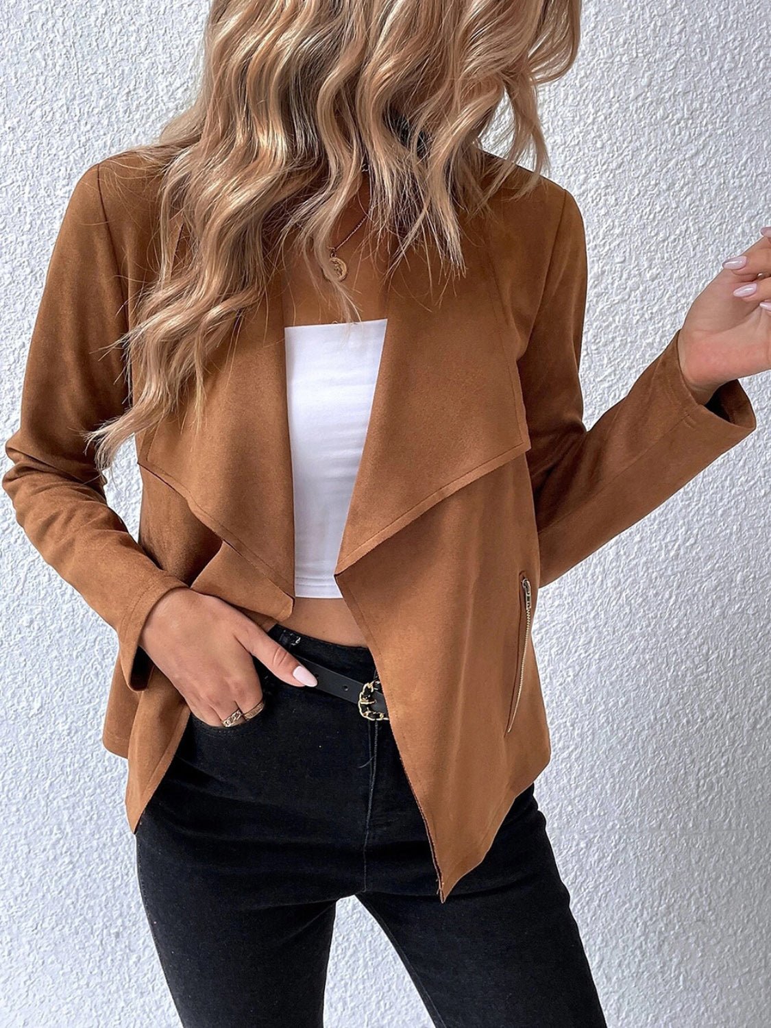 Collared Neck Long Sleeve Jacket - Flip Flop Dynasty