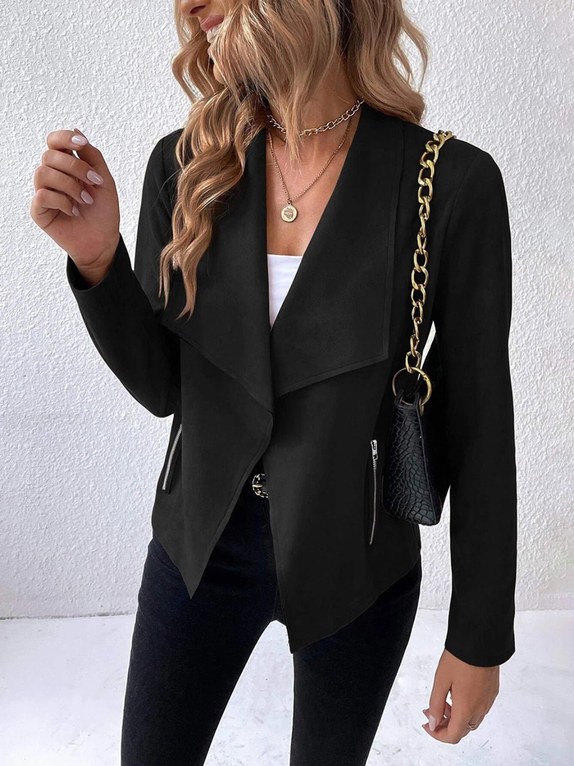 Collared Neck Long Sleeve Jacket - Flip Flop Dynasty