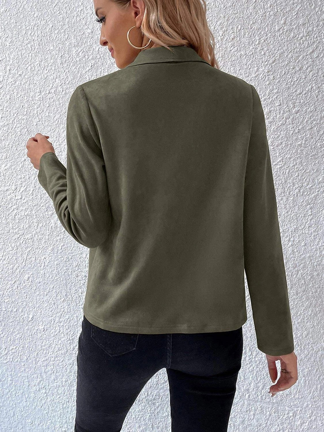 Collared Neck Long Sleeve Jacket - Flip Flop Dynasty