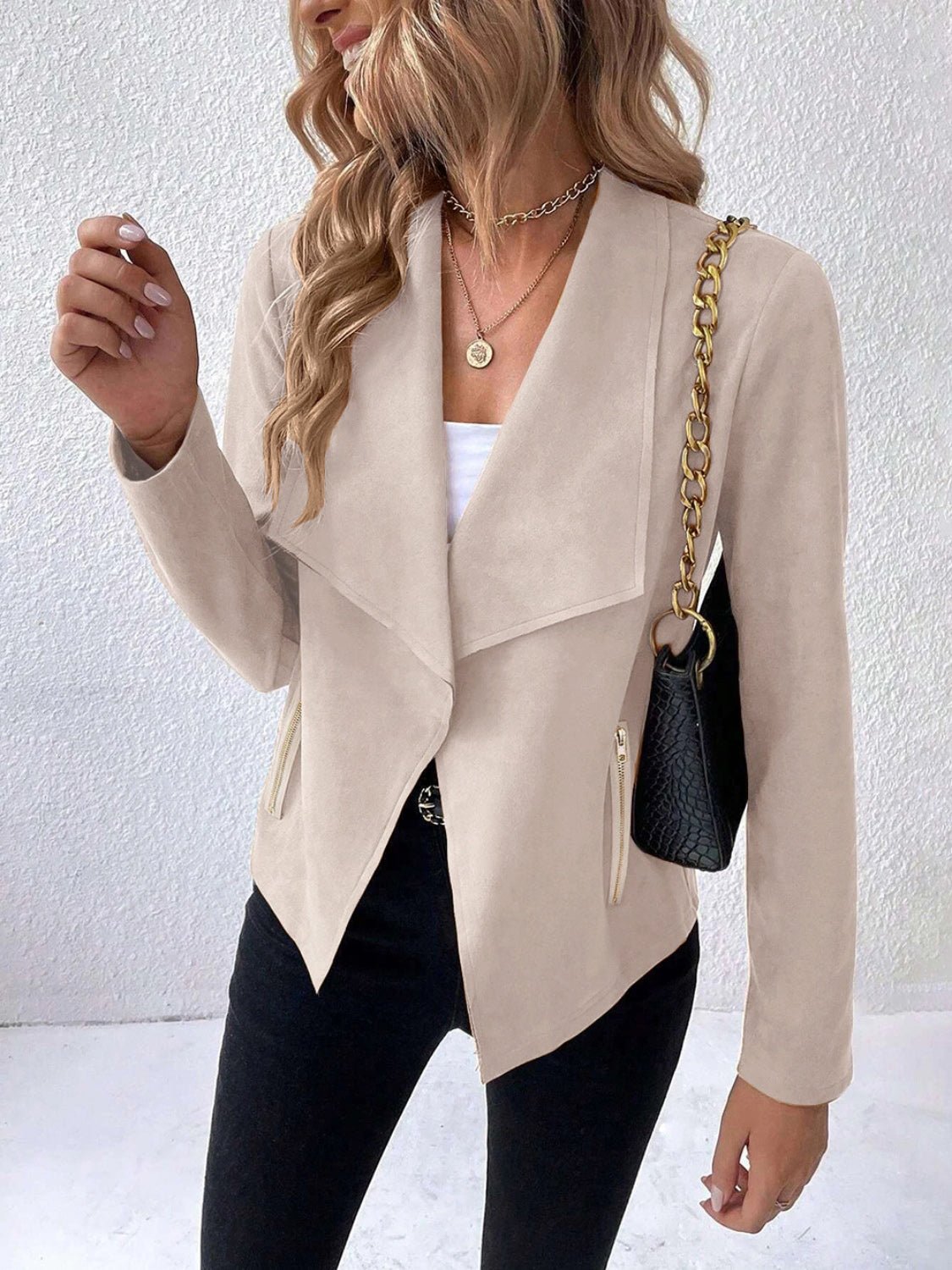 Collared Neck Long Sleeve Jacket - Flip Flop Dynasty