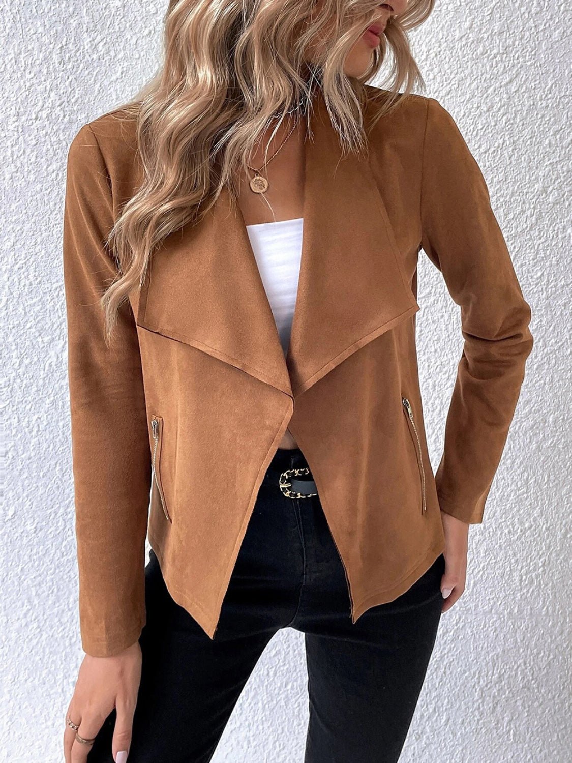Collared Neck Long Sleeve Jacket - Flip Flop Dynasty