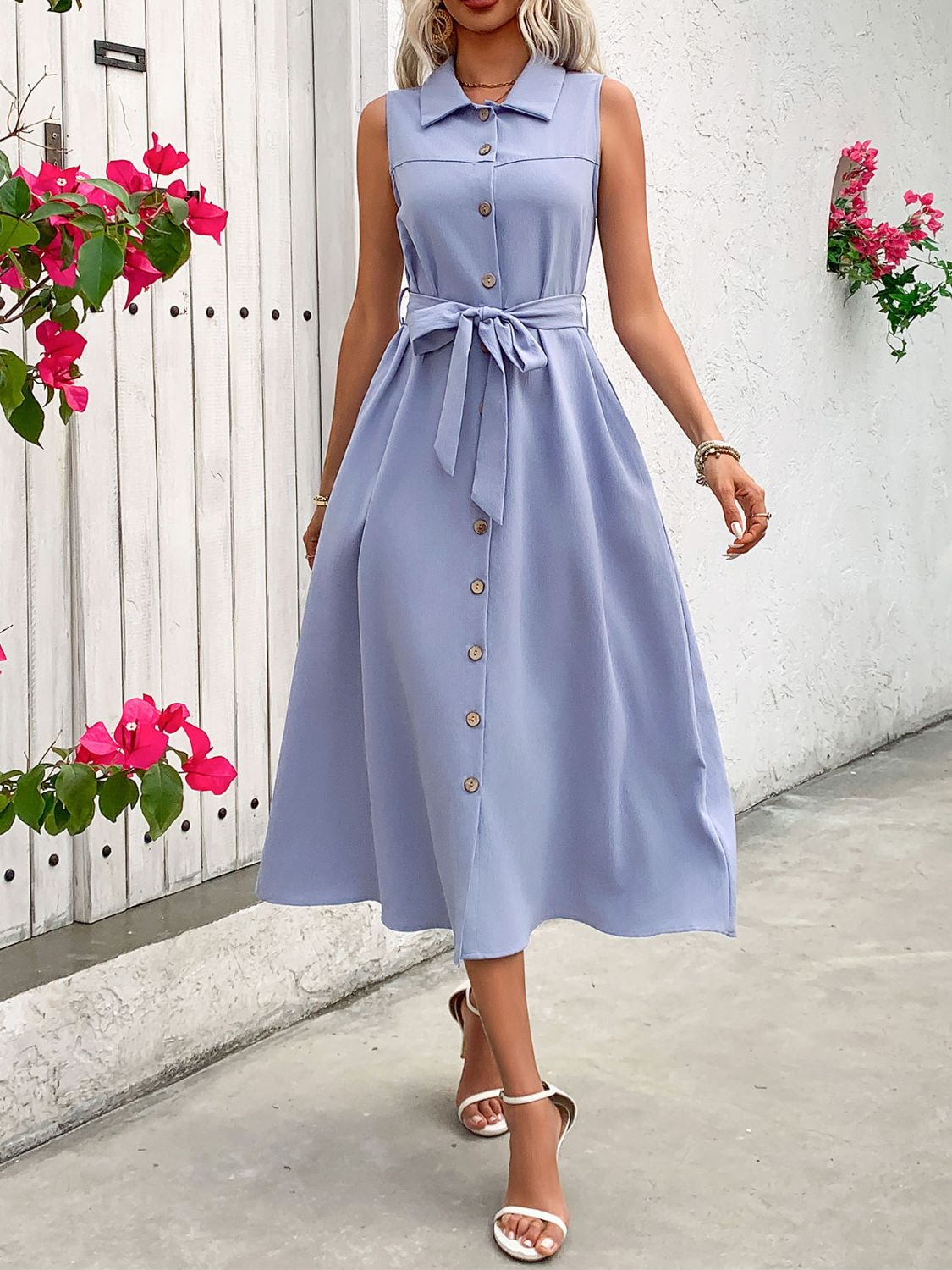 Collared Neck Sleeveless Dress - Flip Flop Dynasty