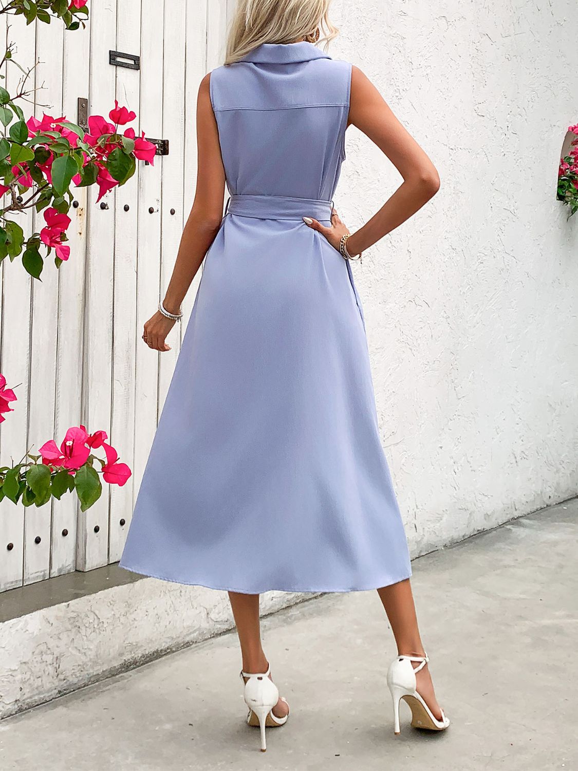 Collared Neck Sleeveless Dress - Flip Flop Dynasty