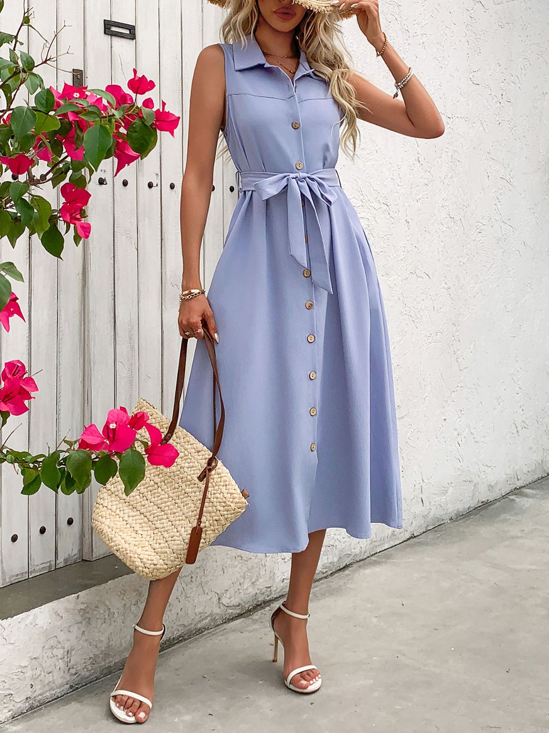 Collared Neck Sleeveless Dress - Flip Flop Dynasty