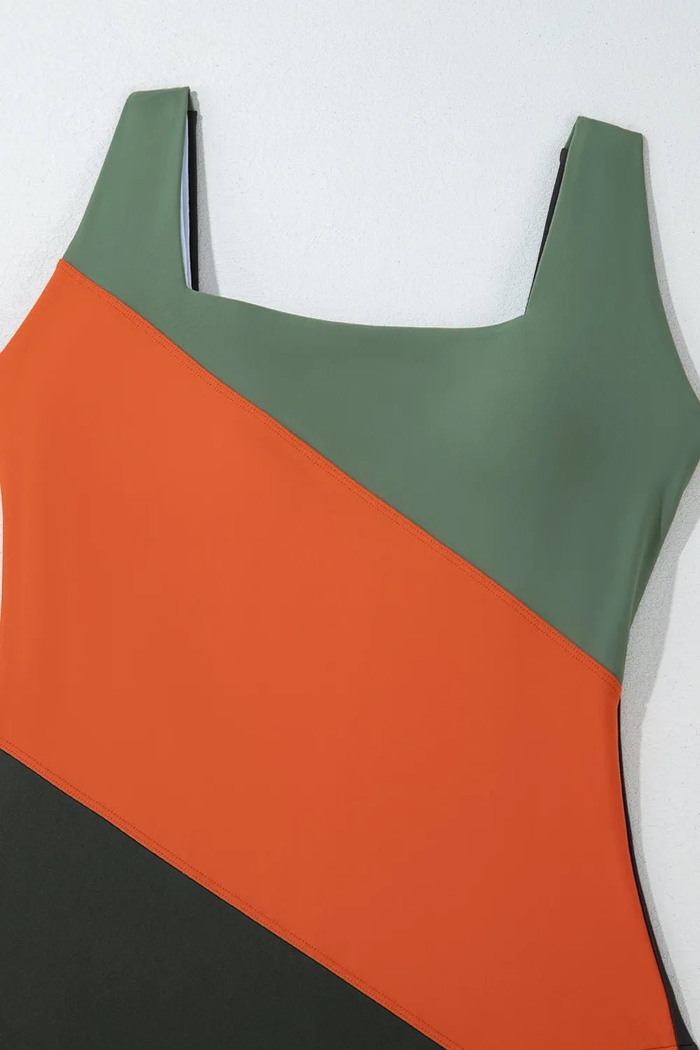 Color Block Padded Square Neck One Piece Swimsuit - Flip Flop Dynasty