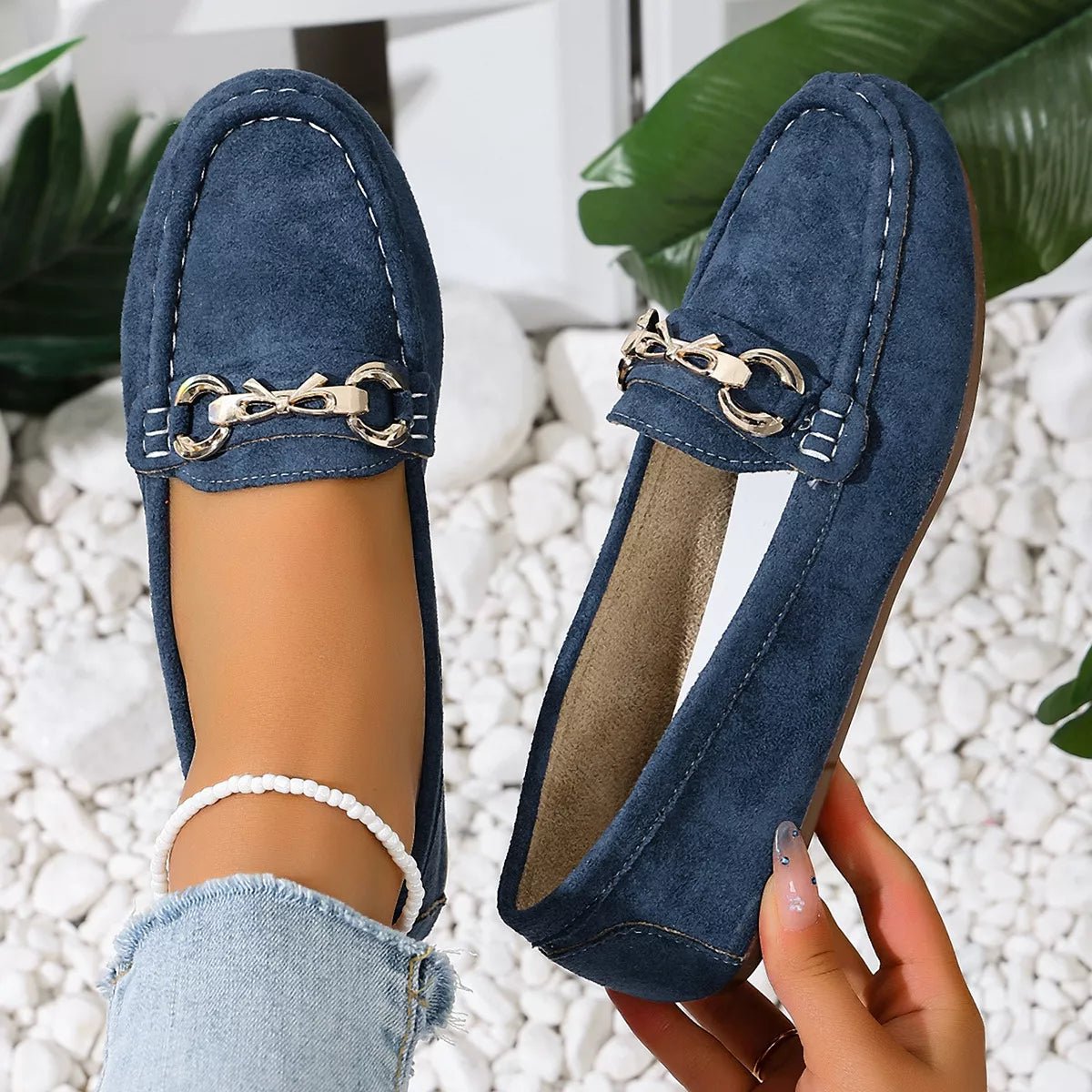 Comfortable Flat Loafers with Decorative Buckle - Flip Flop Dynasty