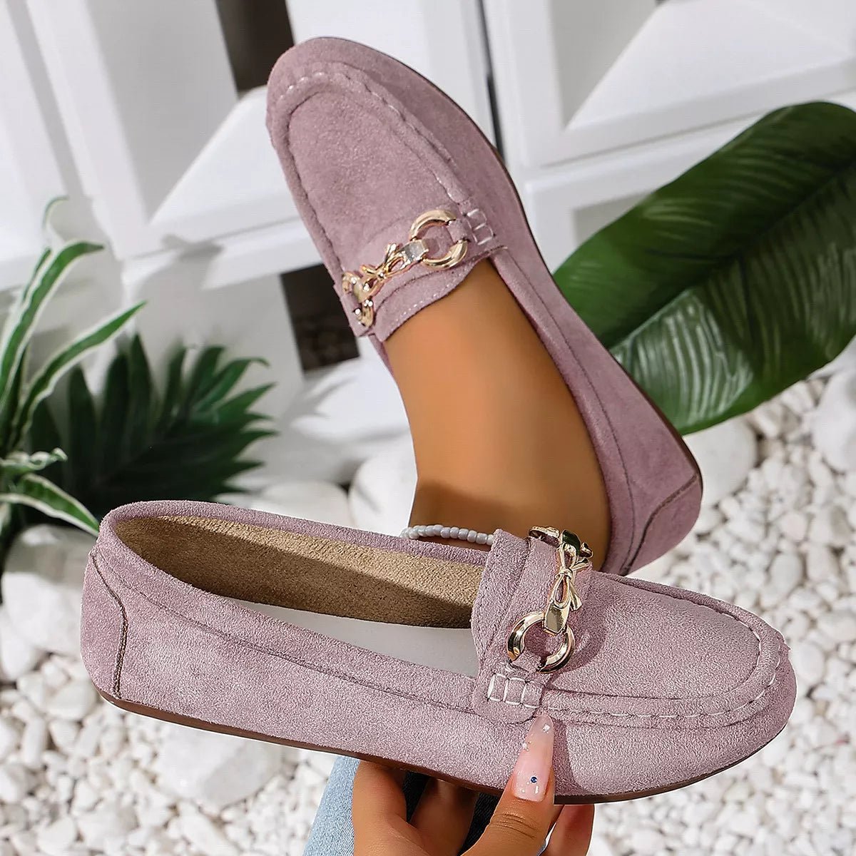 Comfortable Flat Loafers with Decorative Buckle - Flip Flop Dynasty