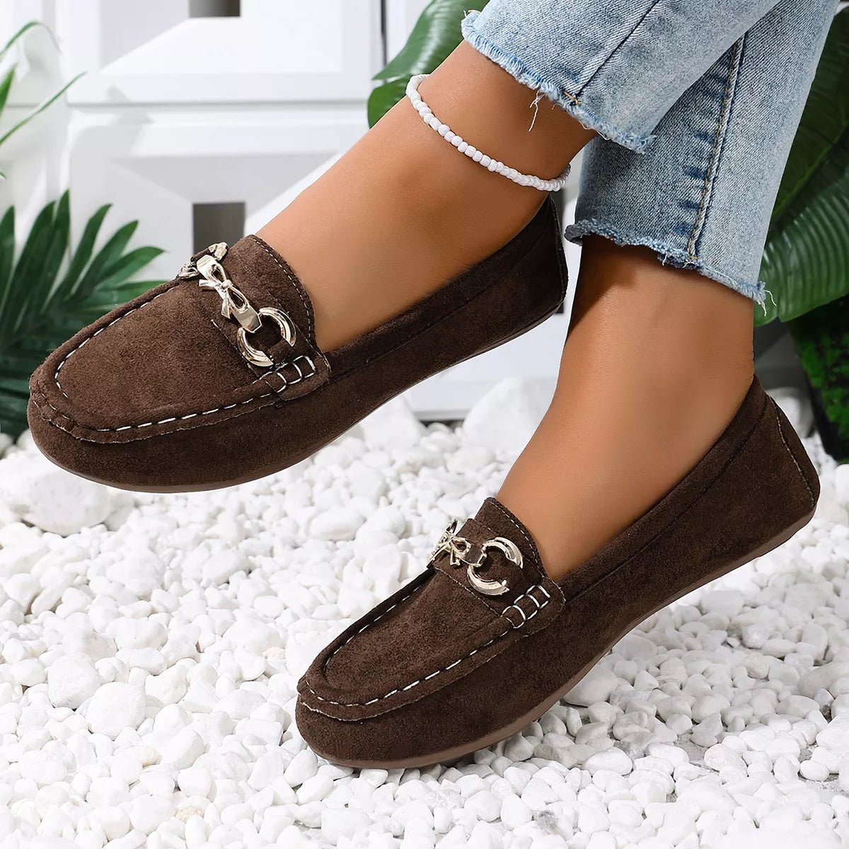 Comfortable Flat Loafers with Decorative Buckle - Flip Flop Dynasty