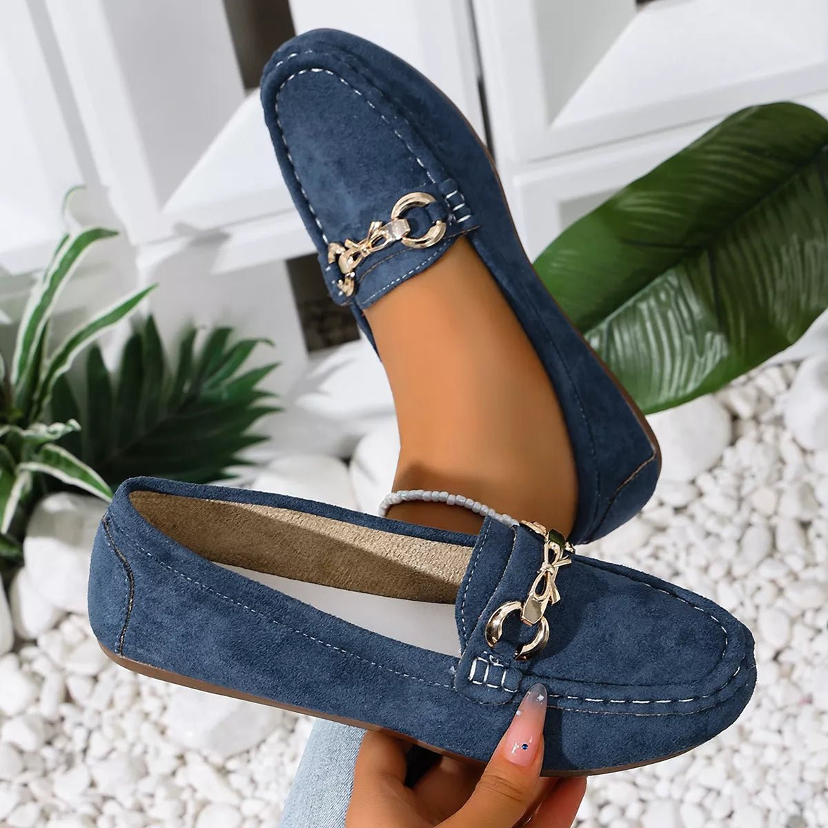 Comfortable Flat Loafers with Decorative Buckle - Flip Flop Dynasty