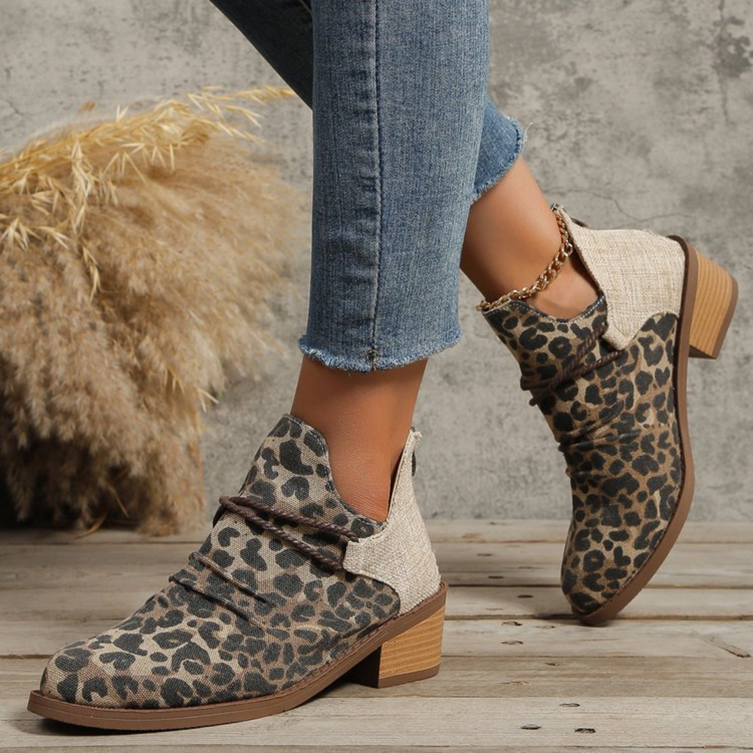 Contrast Canvas Low Heel Boots - Flip Flop Dynasty