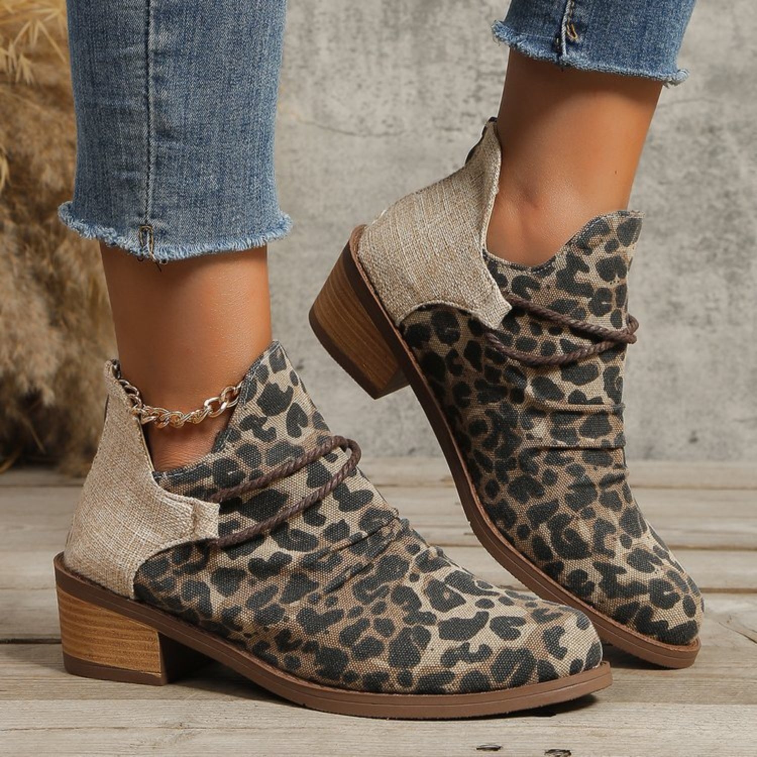 Contrast Canvas Low Heel Boots - Flip Flop Dynasty
