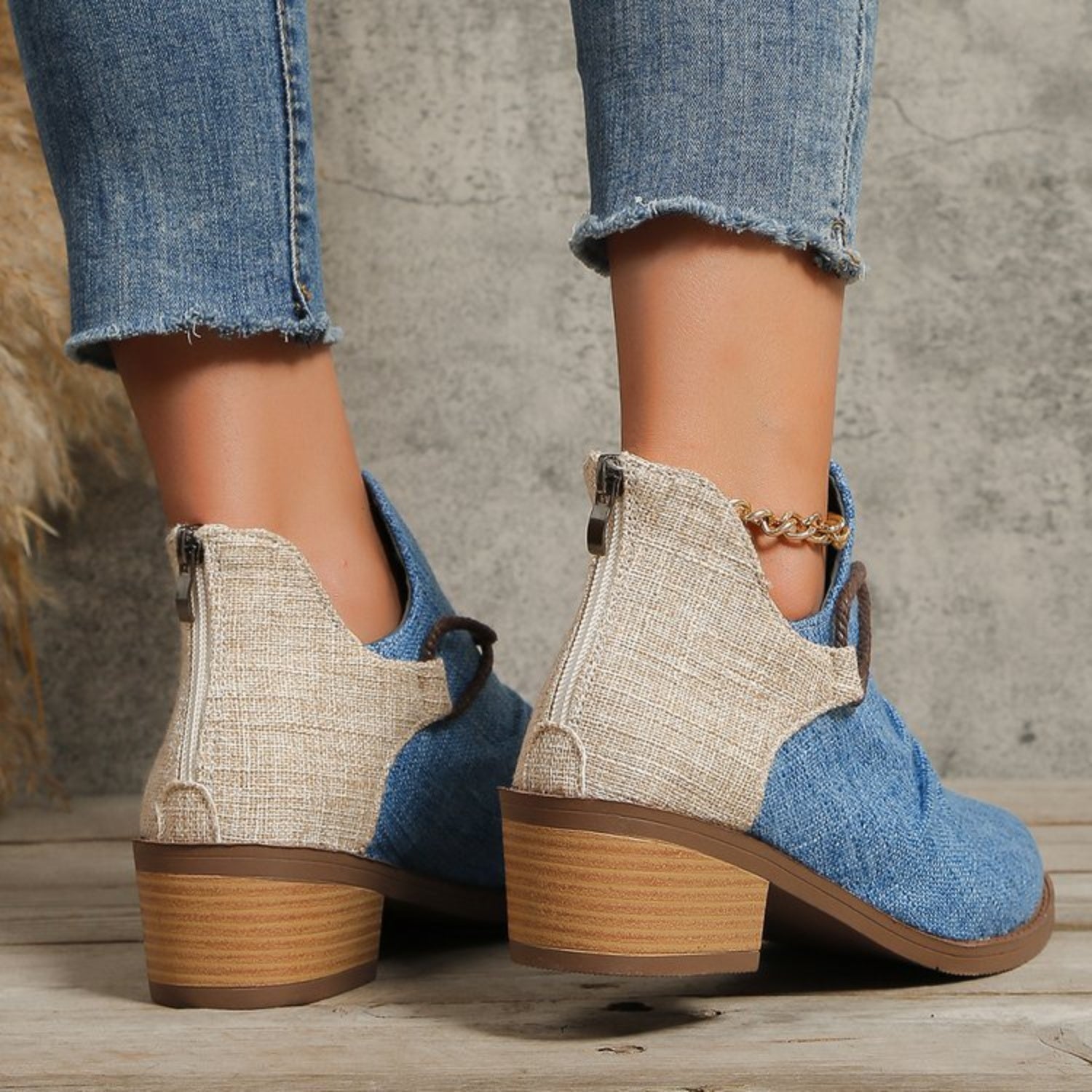 Contrast Canvas Low Heel Boots - Flip Flop Dynasty