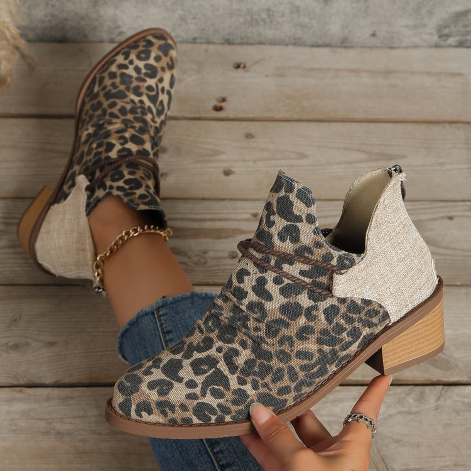 Contrast Canvas Low Heel Boots - Flip Flop Dynasty