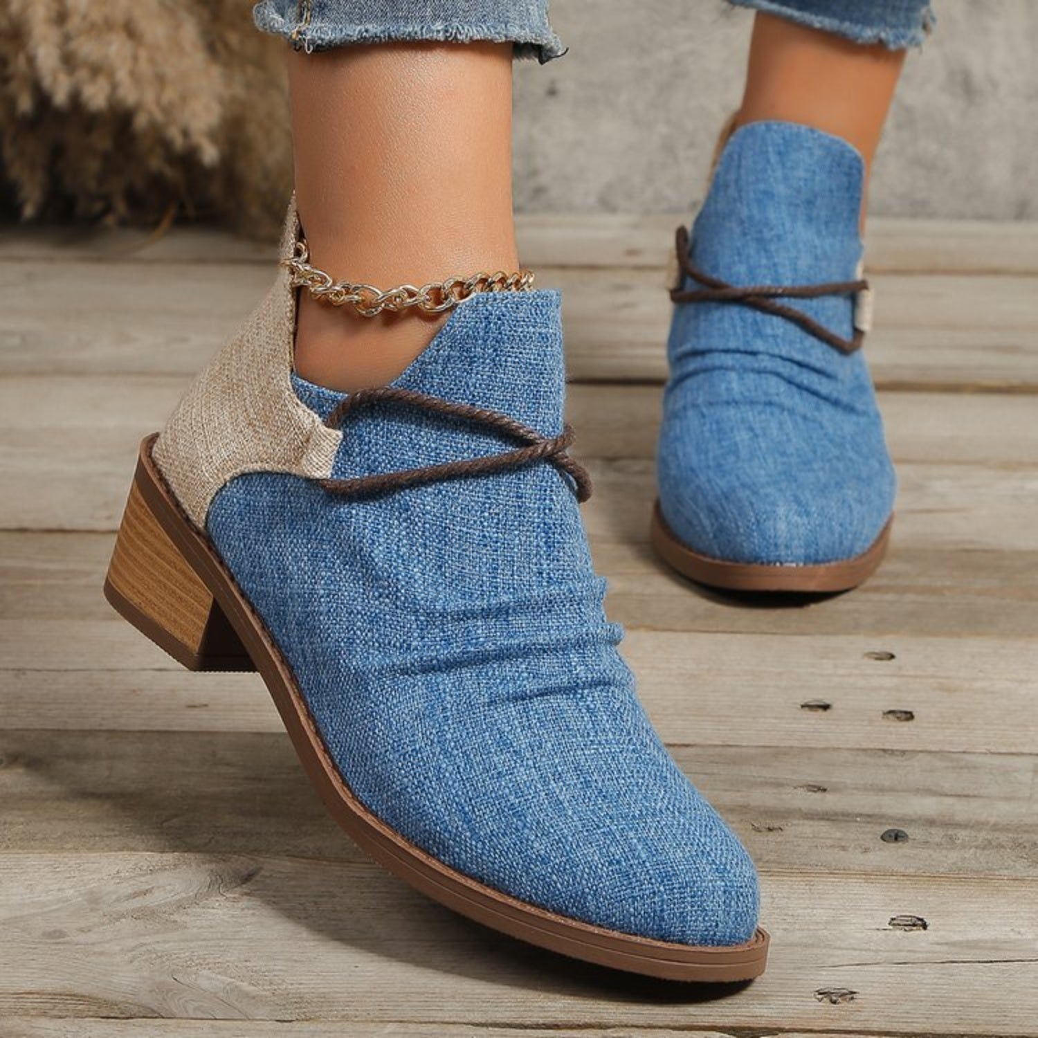 Contrast Canvas Low Heel Boots - Flip Flop Dynasty