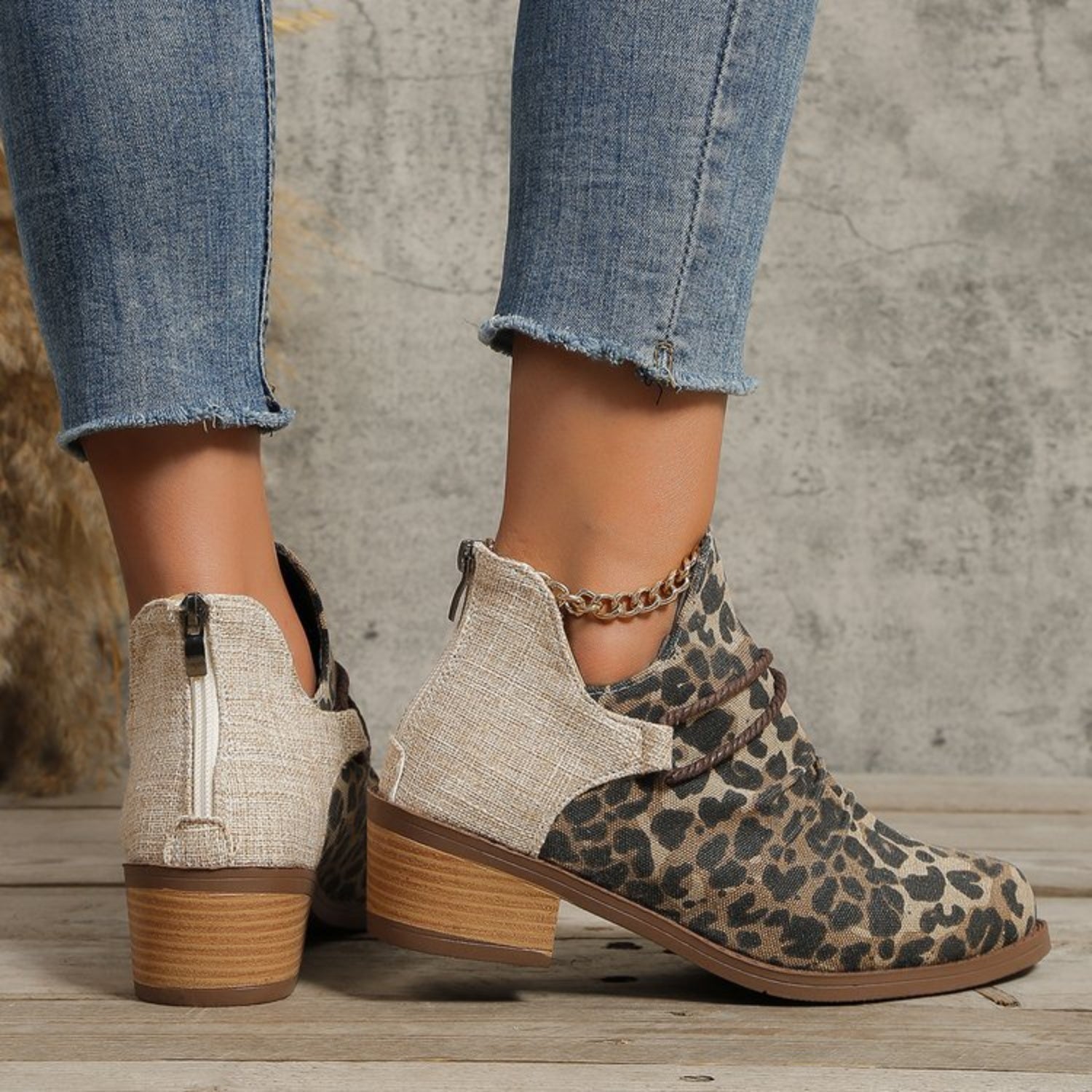 Contrast Canvas Low Heel Boots - Flip Flop Dynasty